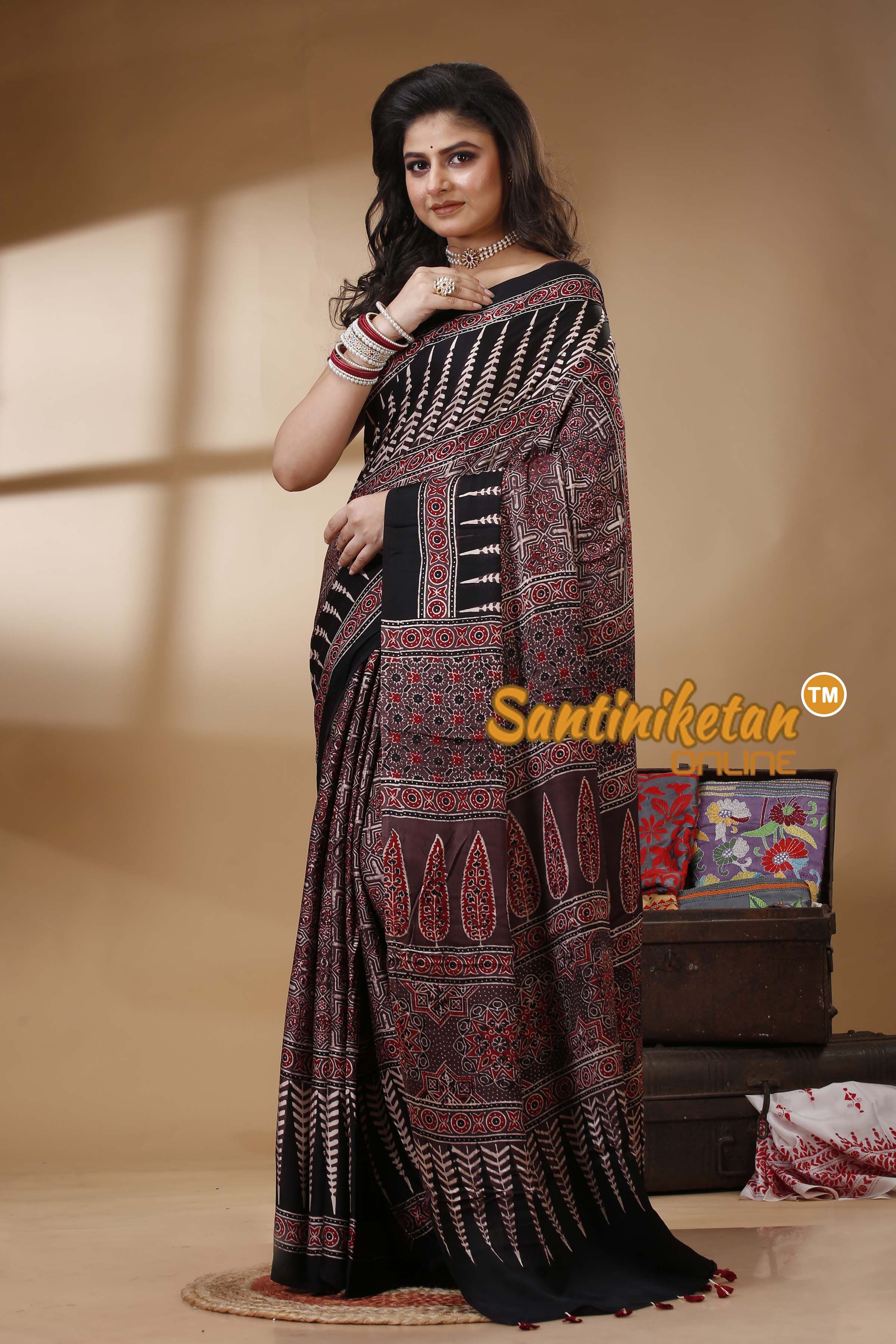 Ajrakh Hand Block On Modal Silk SN202522655