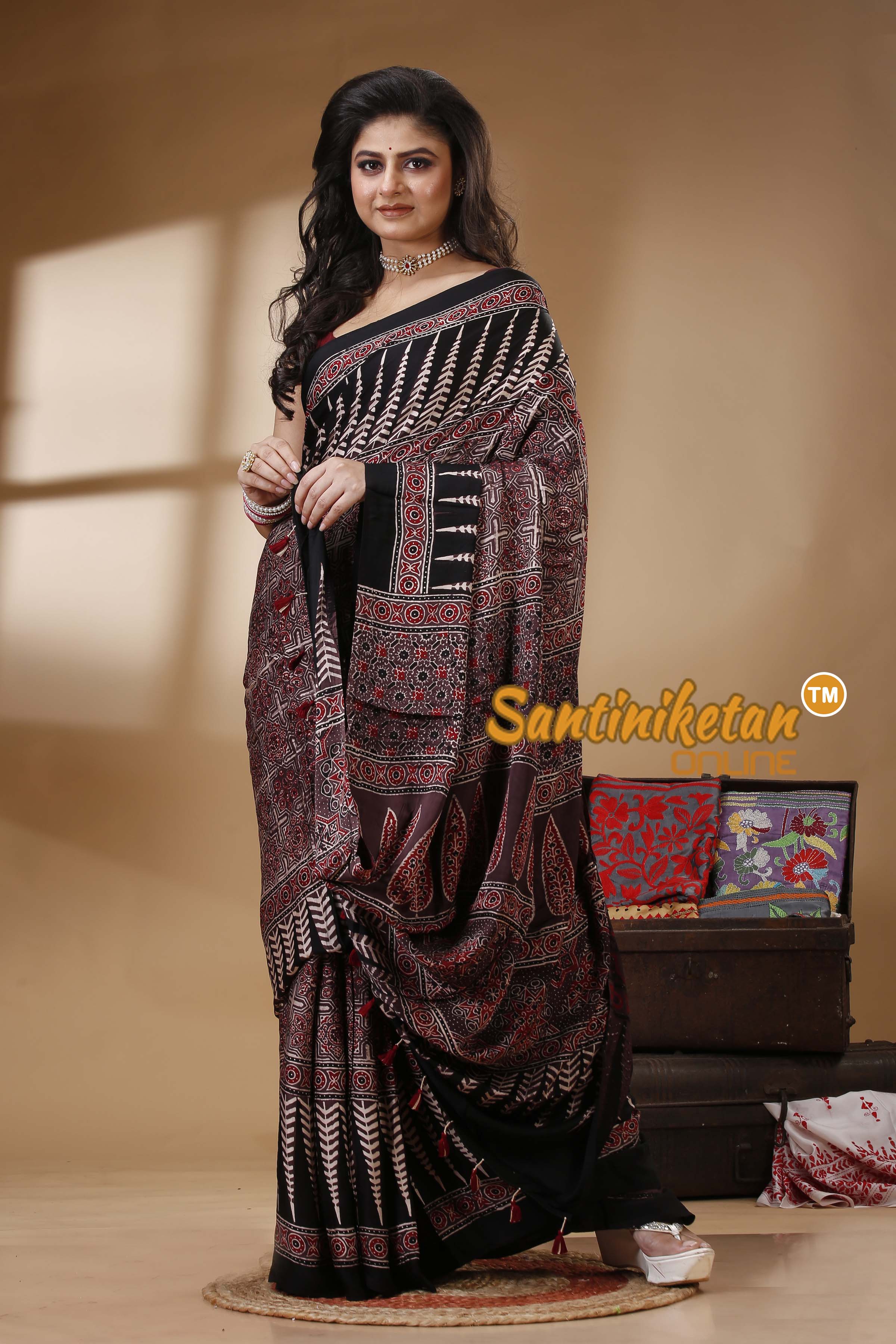 Ajrakh Hand Block On Modal Silk SN202522655