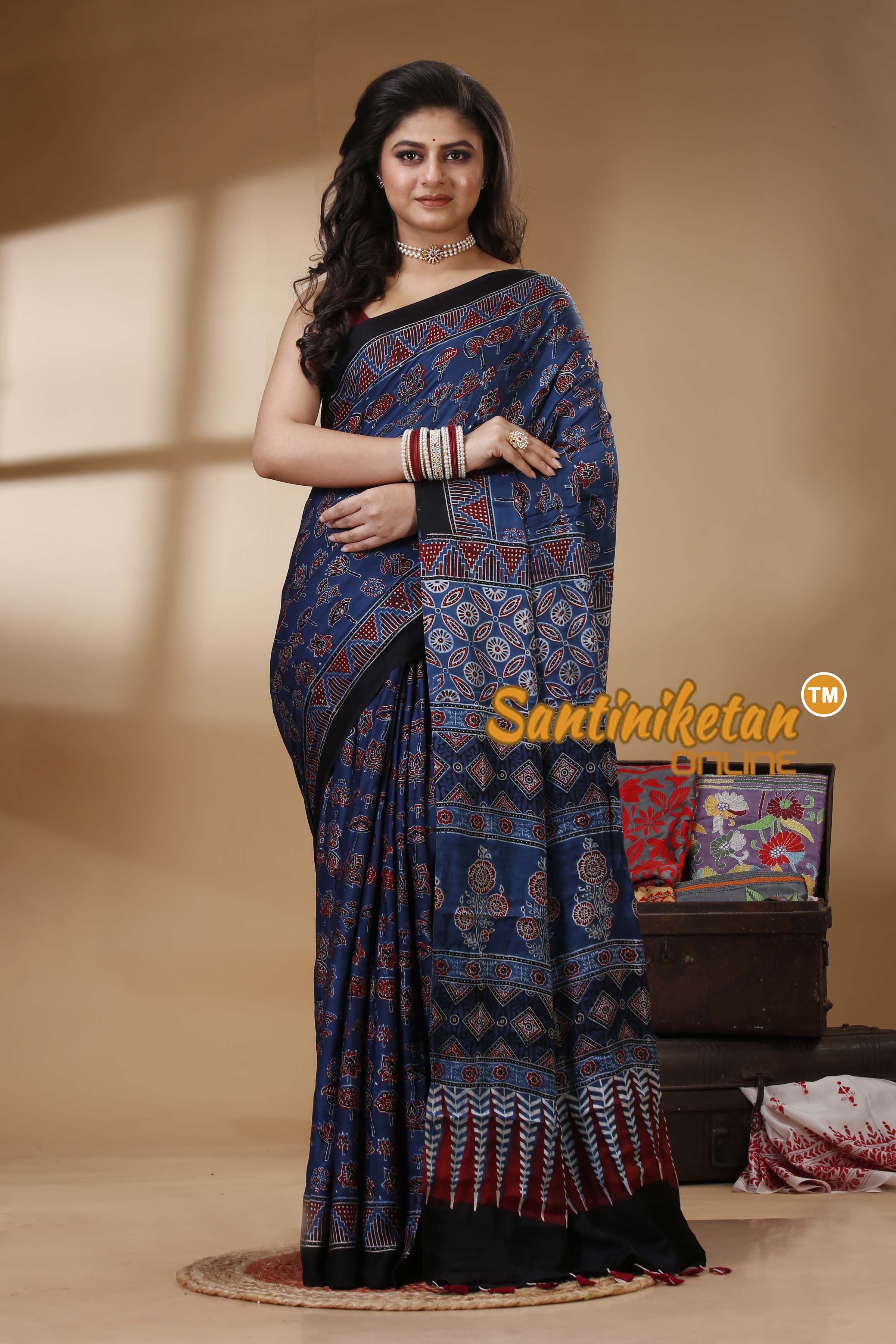Ajrakh Hand Block On Modal Silk SN202522661
