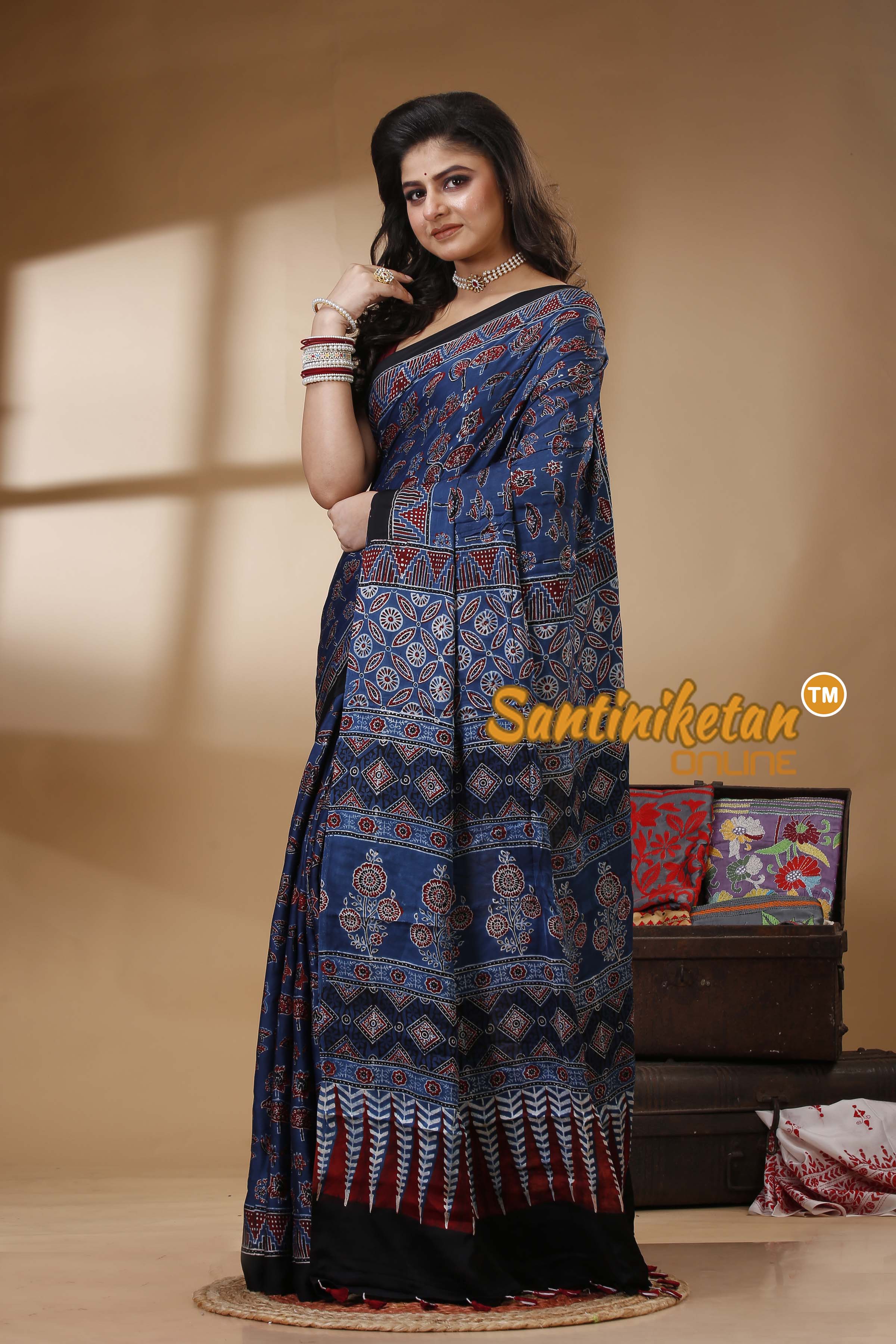Ajrakh Hand Block On Modal Silk SN202522661