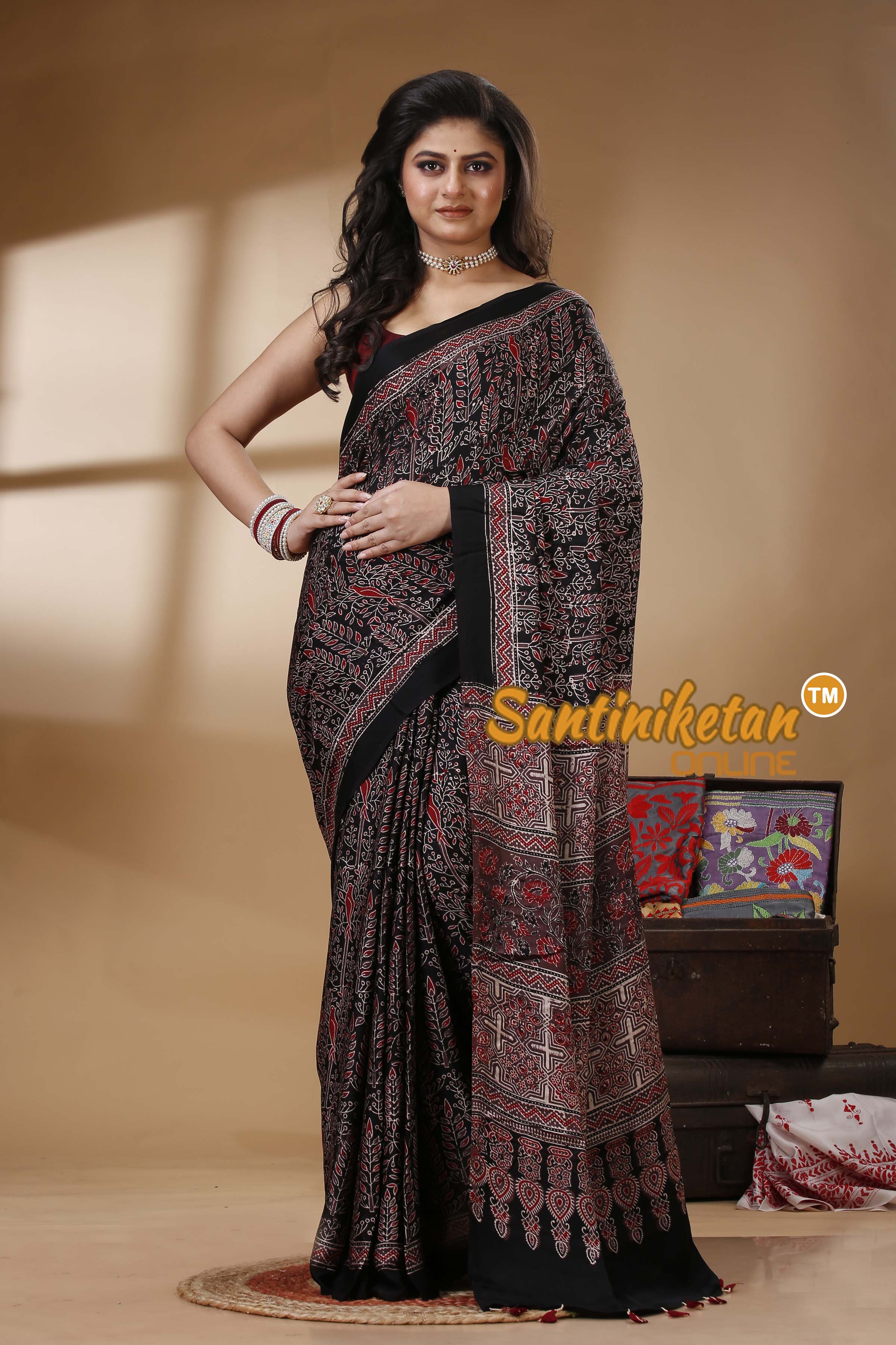 Ajrakh Hand Block On Modal Silk SN202522667