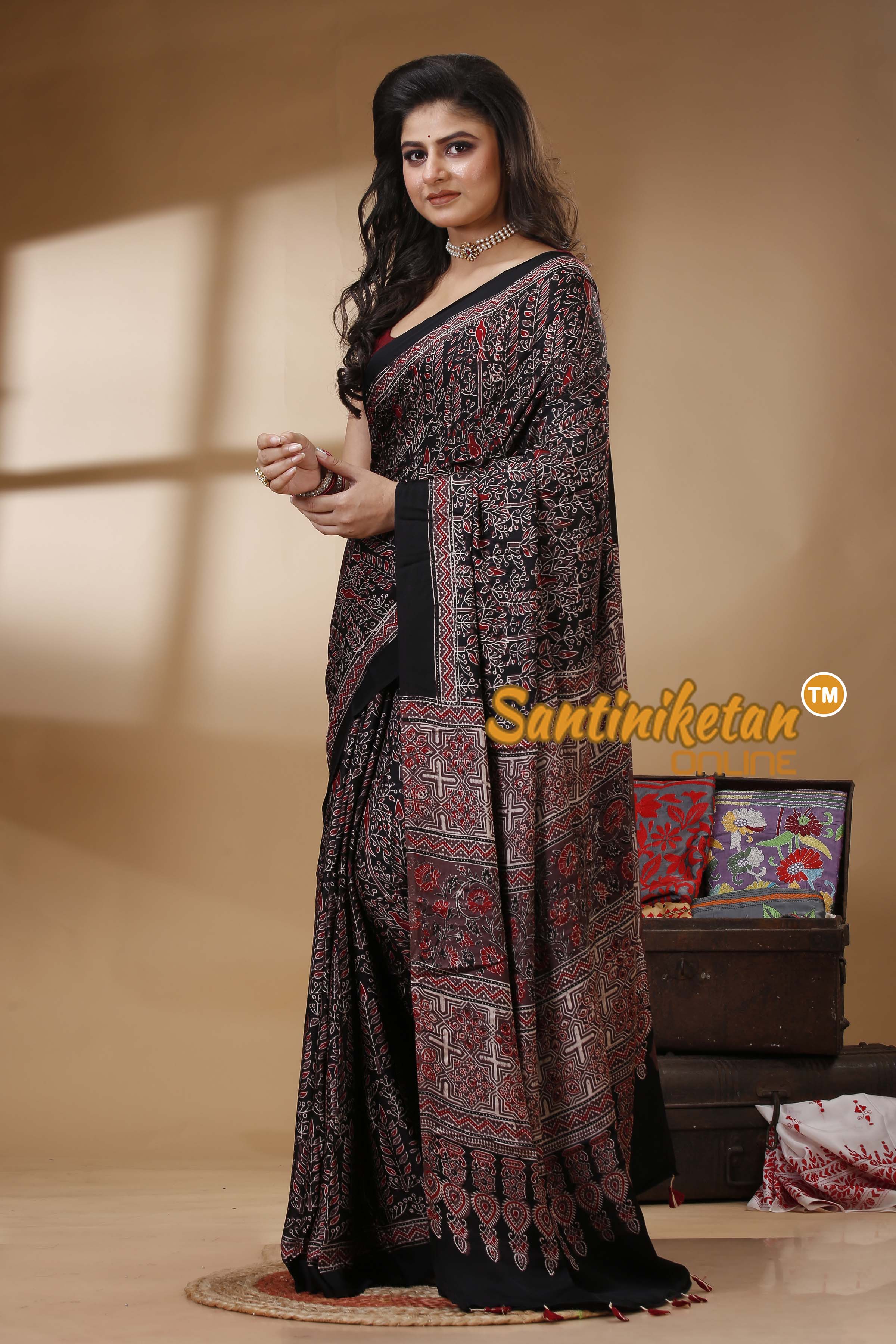 Ajrakh Hand Block On Modal Silk SN202522667