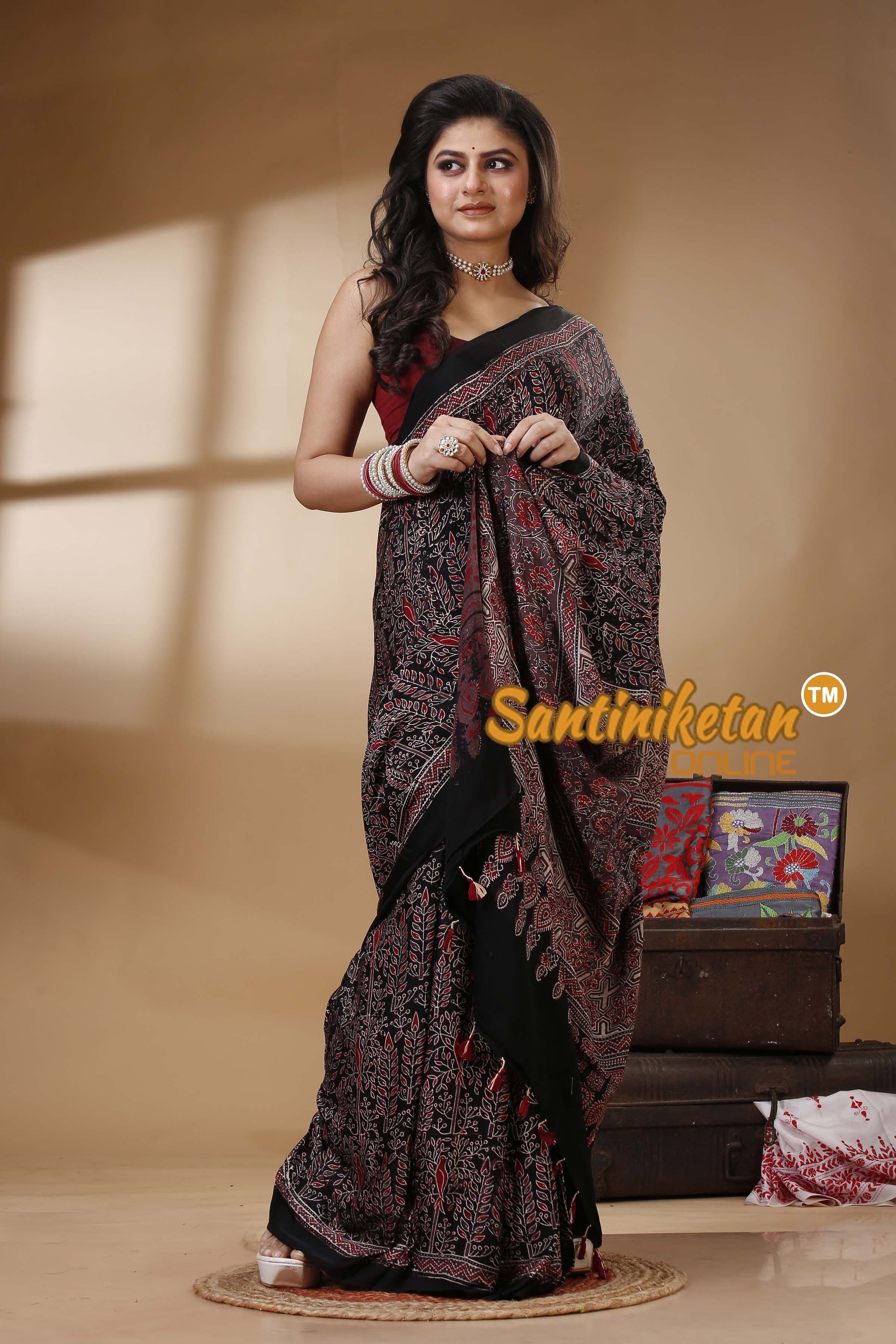 Ajrakh Hand Block On Modal Silk SN202522667