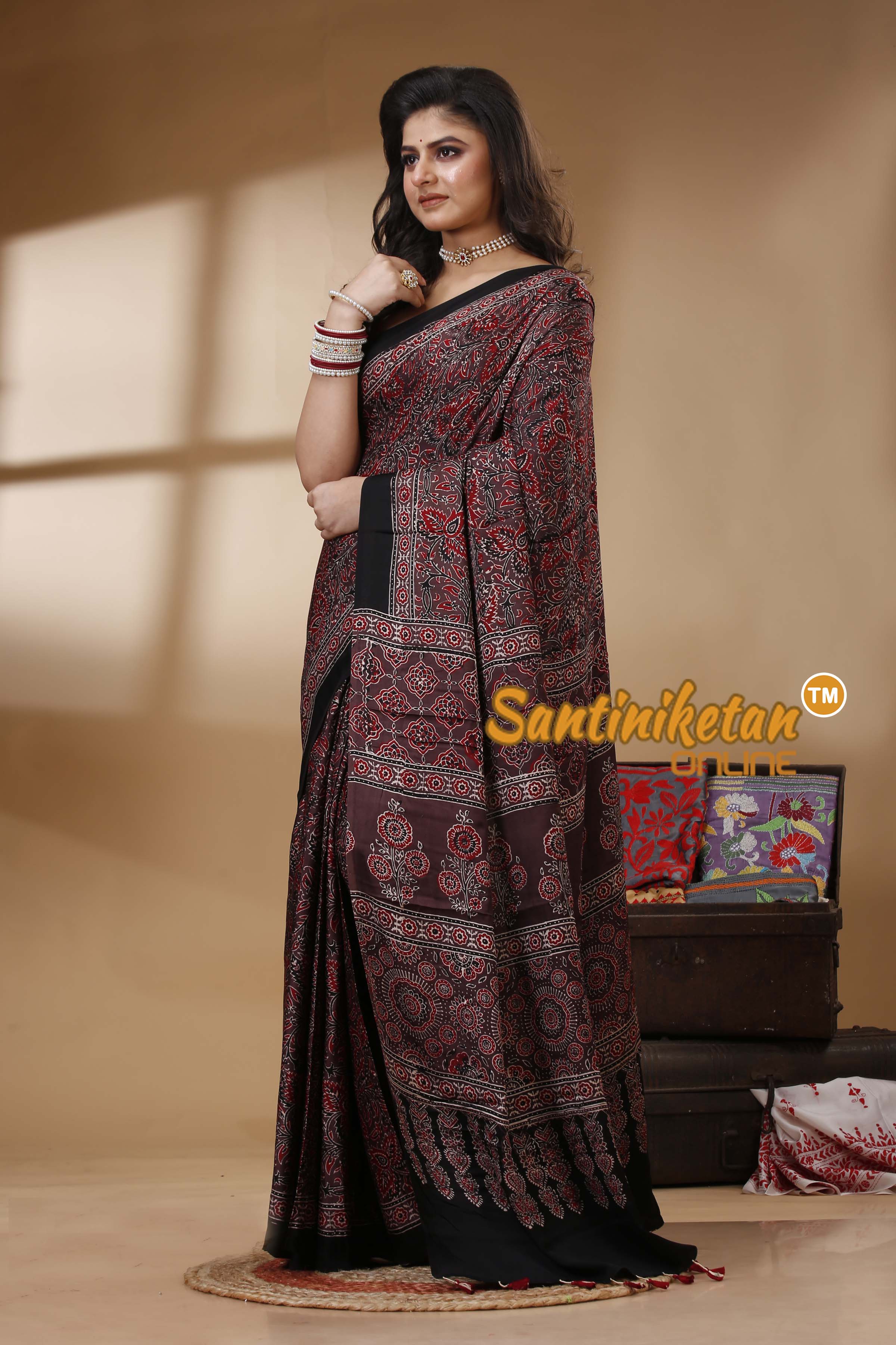 Ajrakh Hand Block On Modal Silk SN202522673