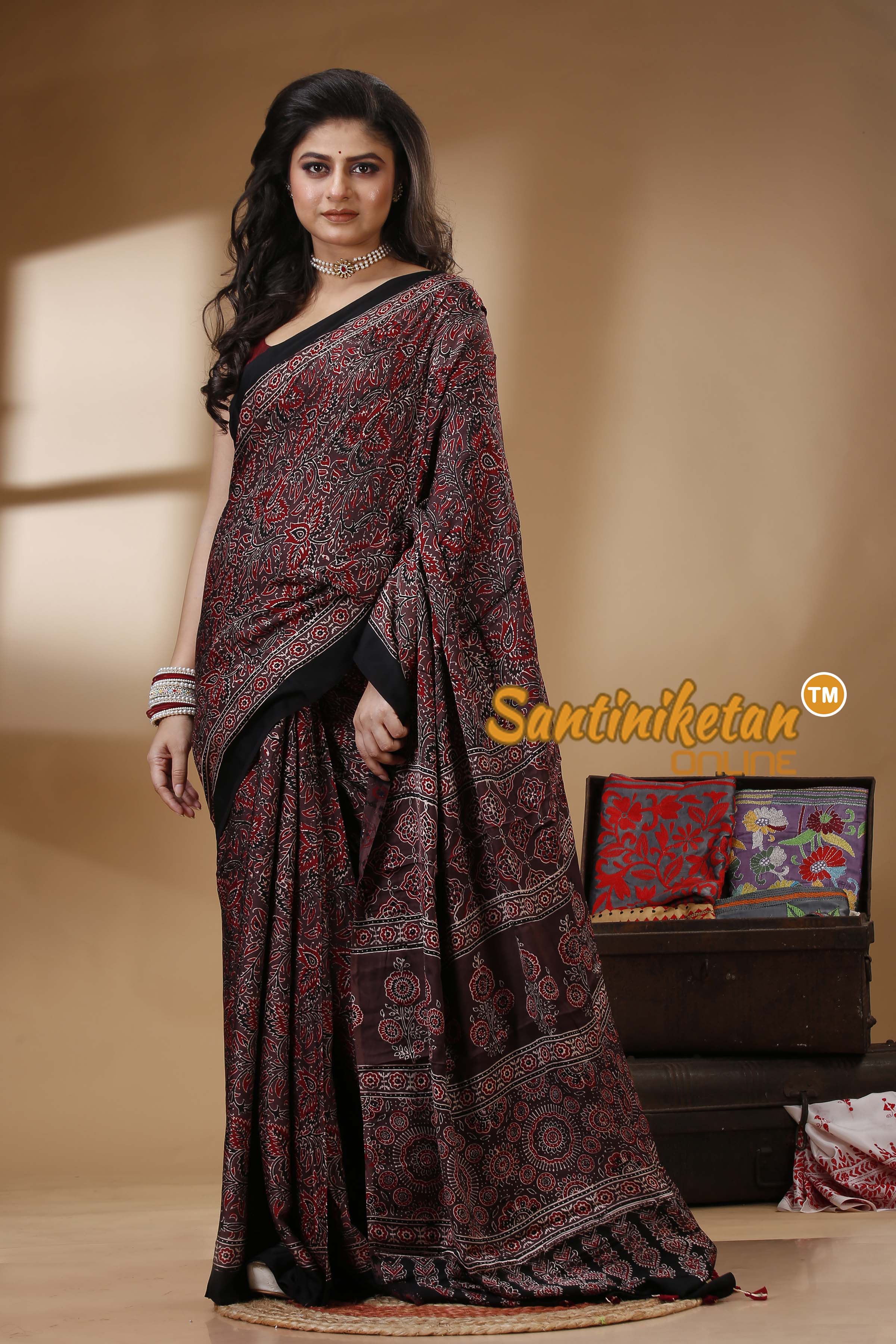 Ajrakh Hand Block On Modal Silk SN202522673