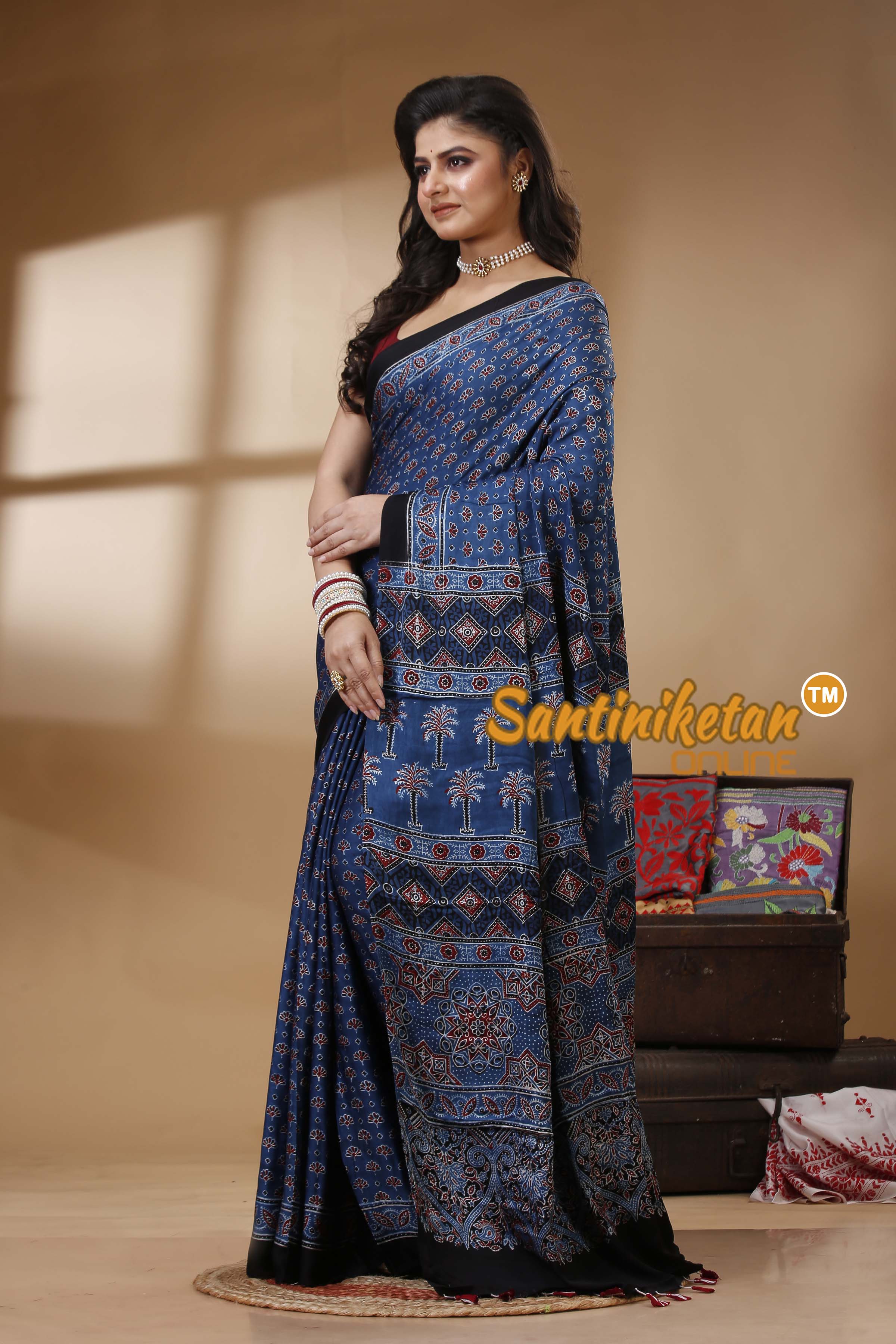 Ajrakh Hand Block On Modal Silk SN202522685