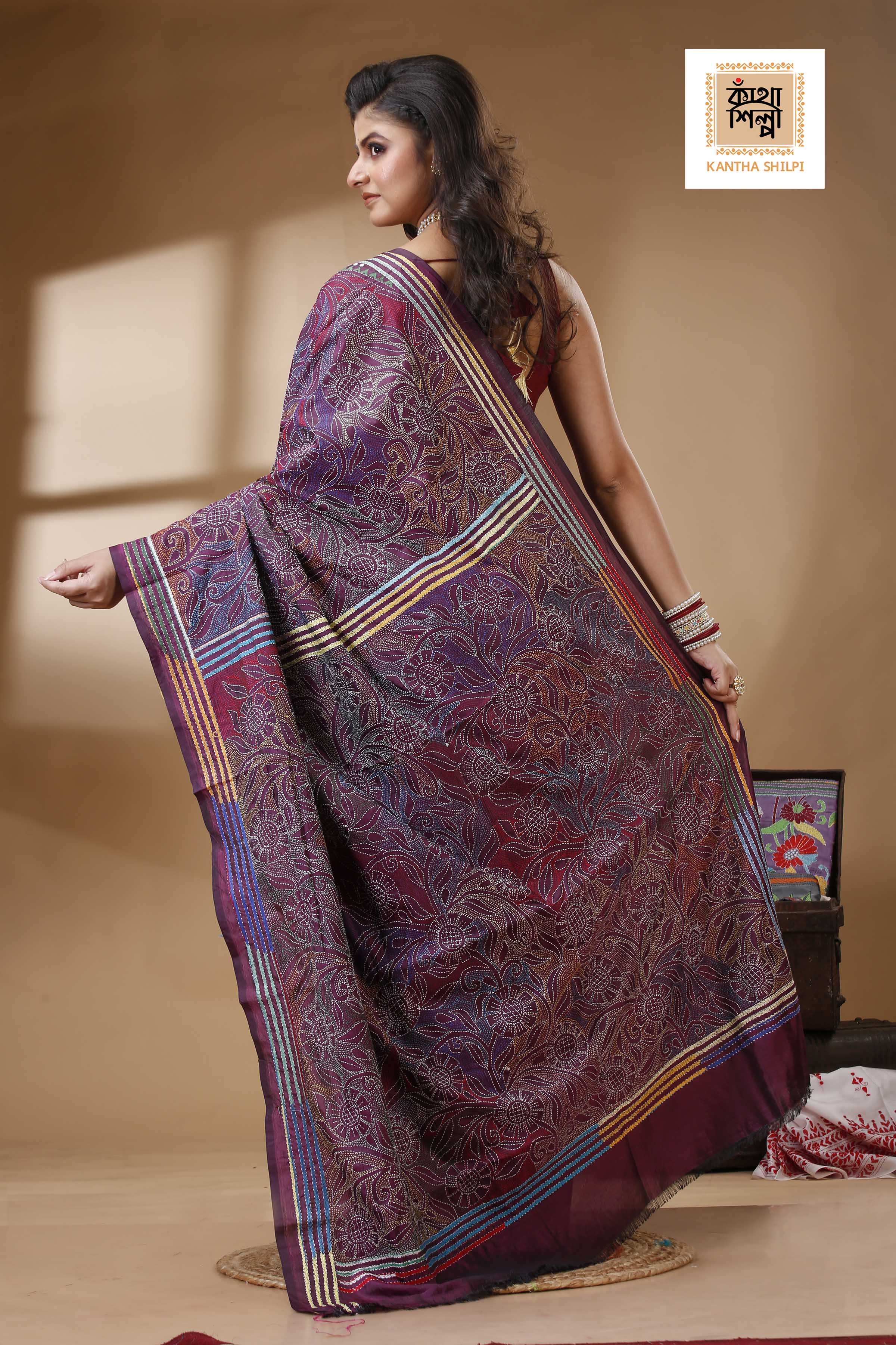 Bangalore Silk Kantha Stitch Saree SN202522691