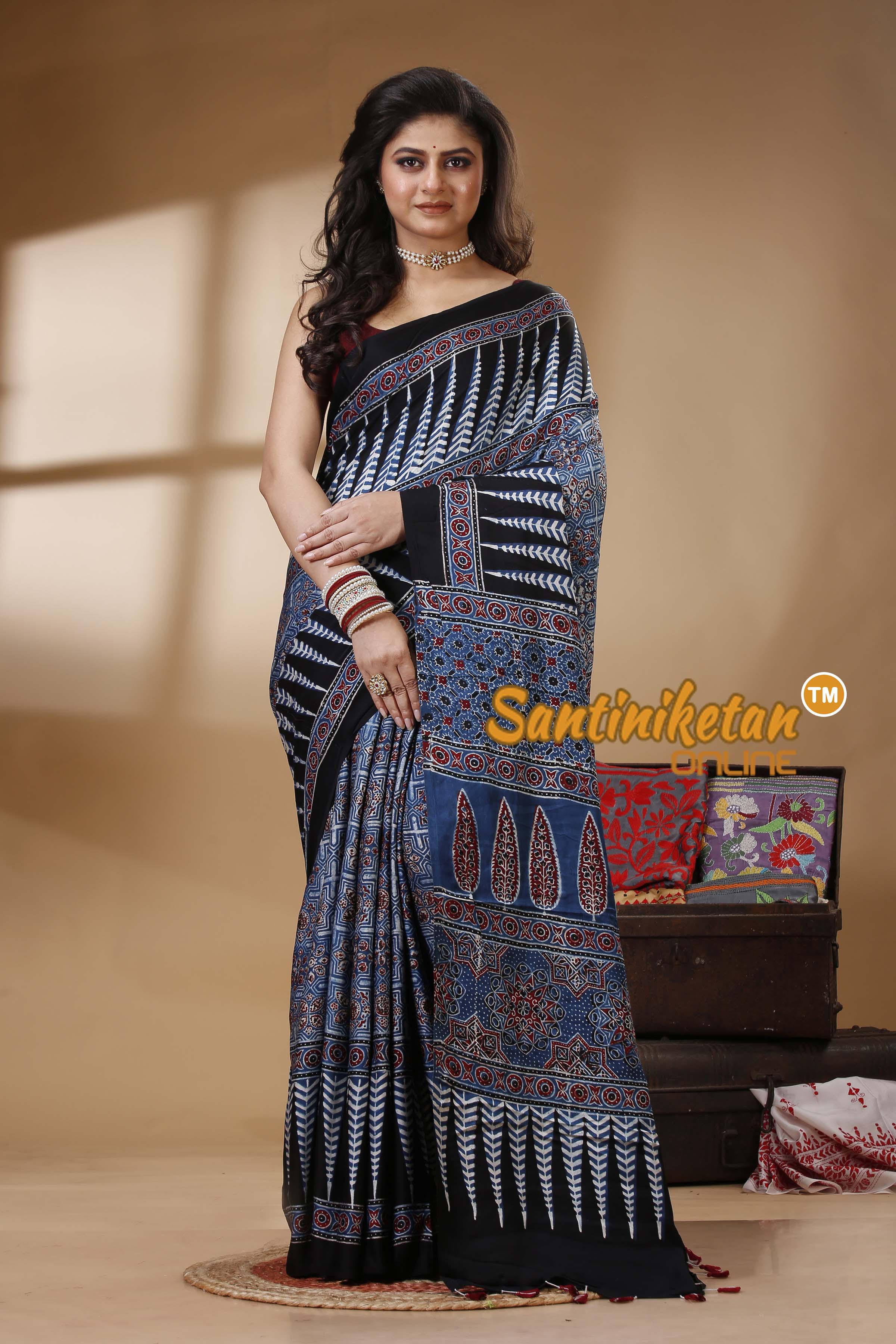 Ajrakh Hand Block On Modal Silk SN202522703