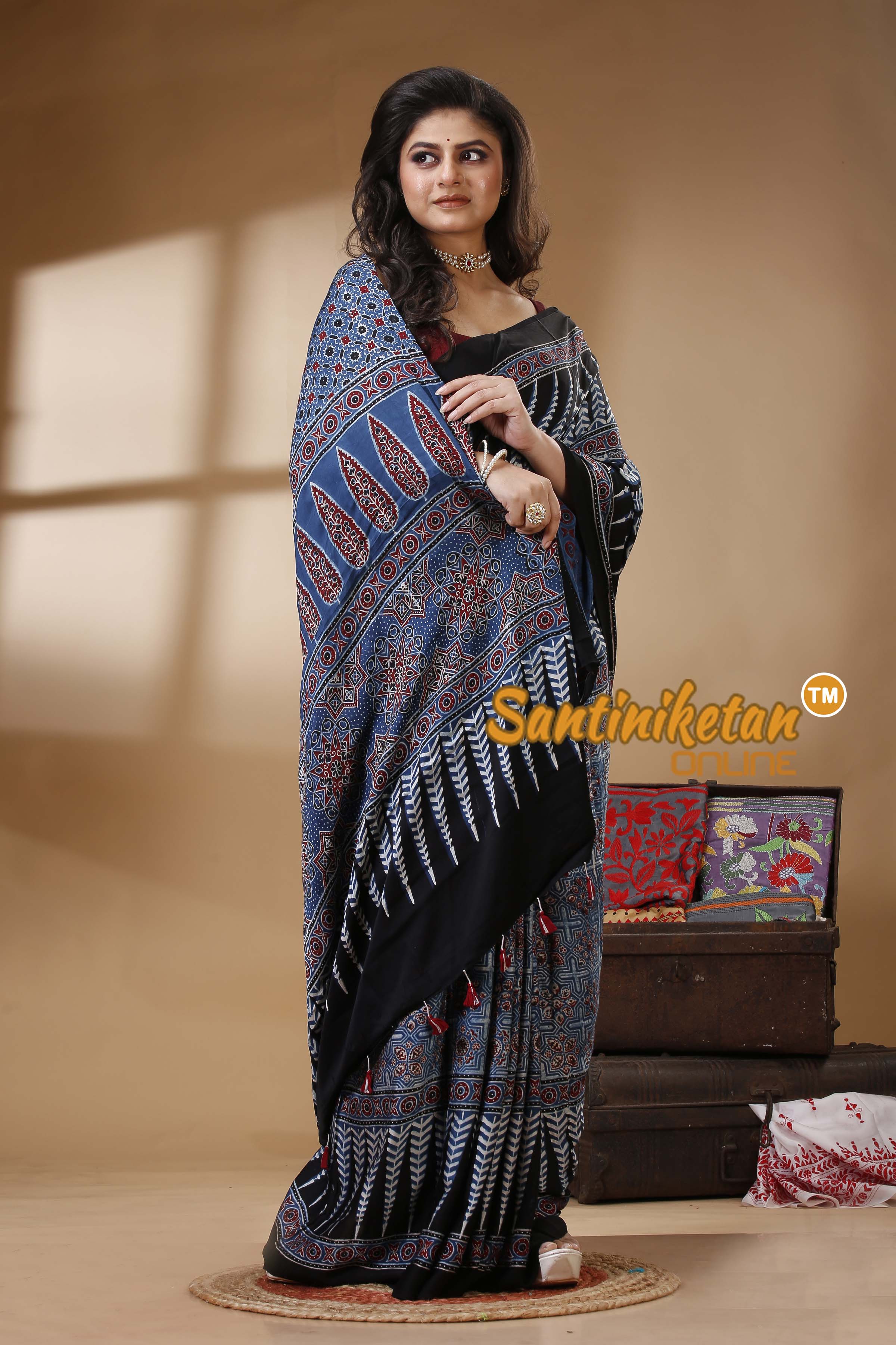 Ajrakh Hand Block On Modal Silk SN202522703