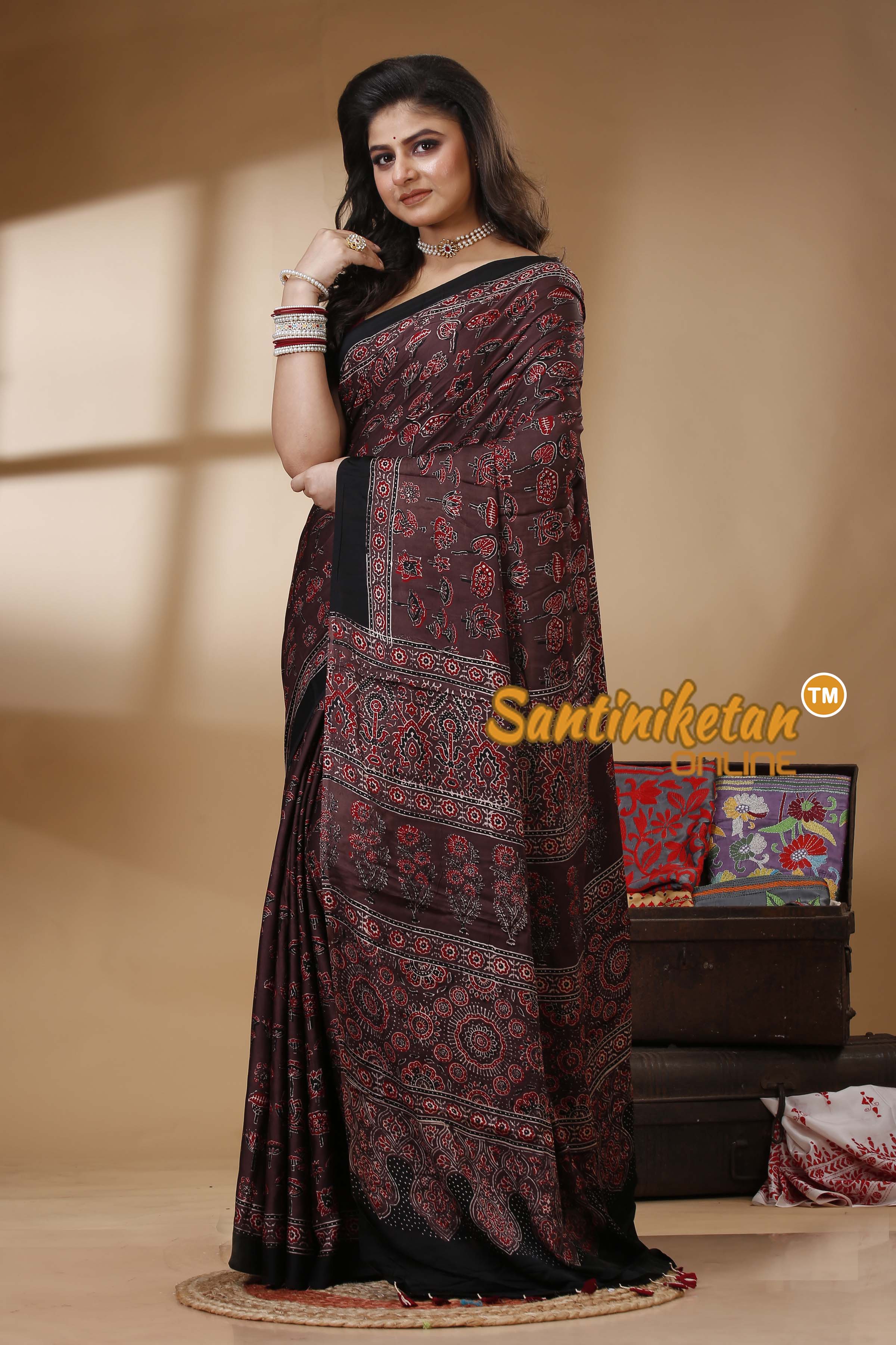 Ajrakh Hand Block On Modal Silk SN202522721