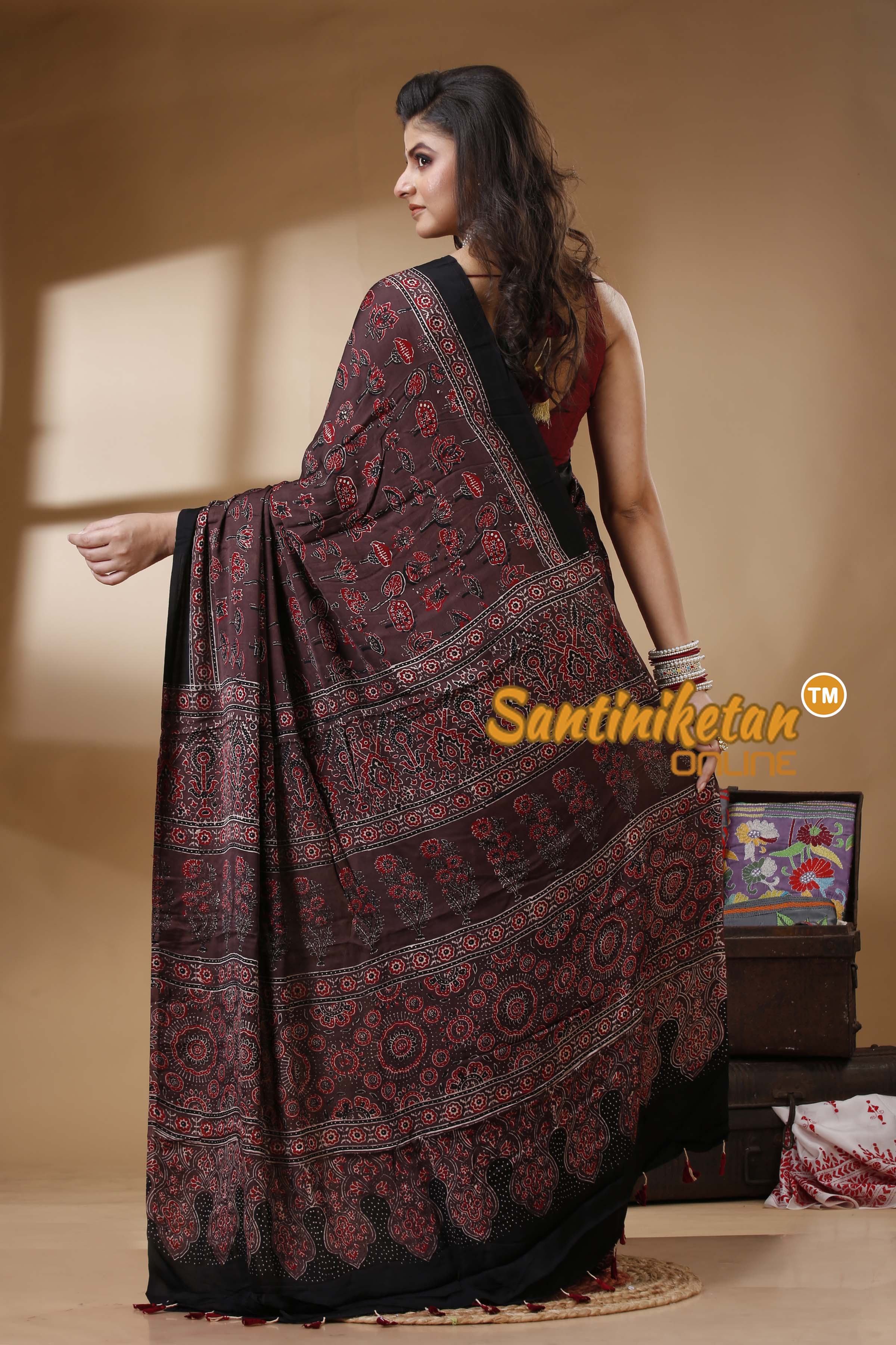 Ajrakh Hand Block On Modal Silk SN202522721