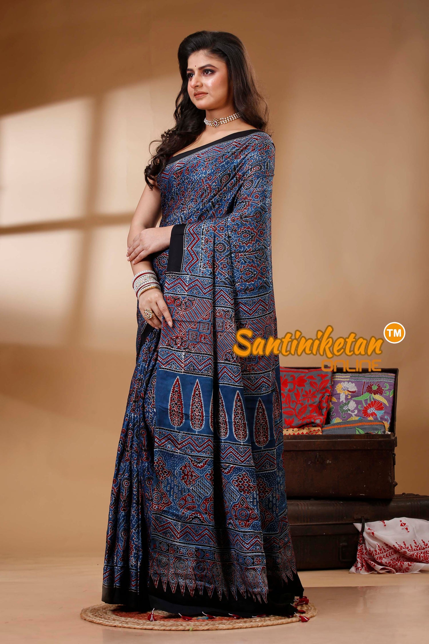 Ajrakh Hand Block On Modal Silk SN202522727