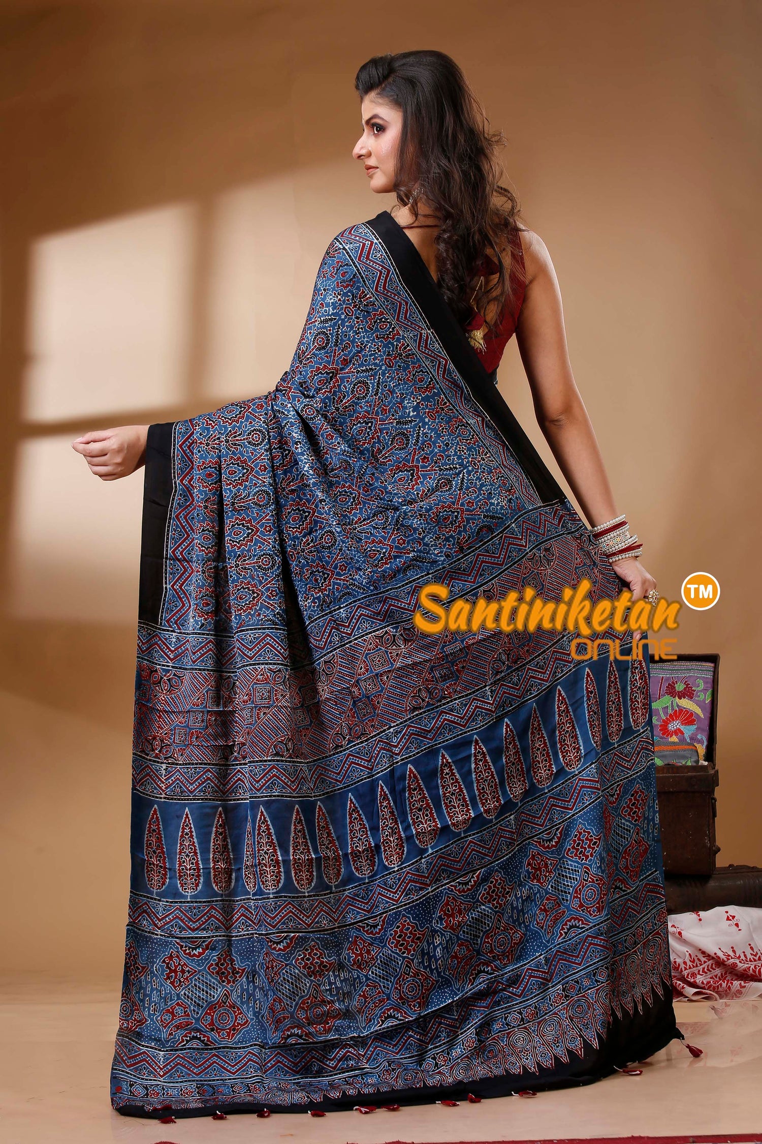 Ajrakh Hand Block On Modal Silk SN202522727