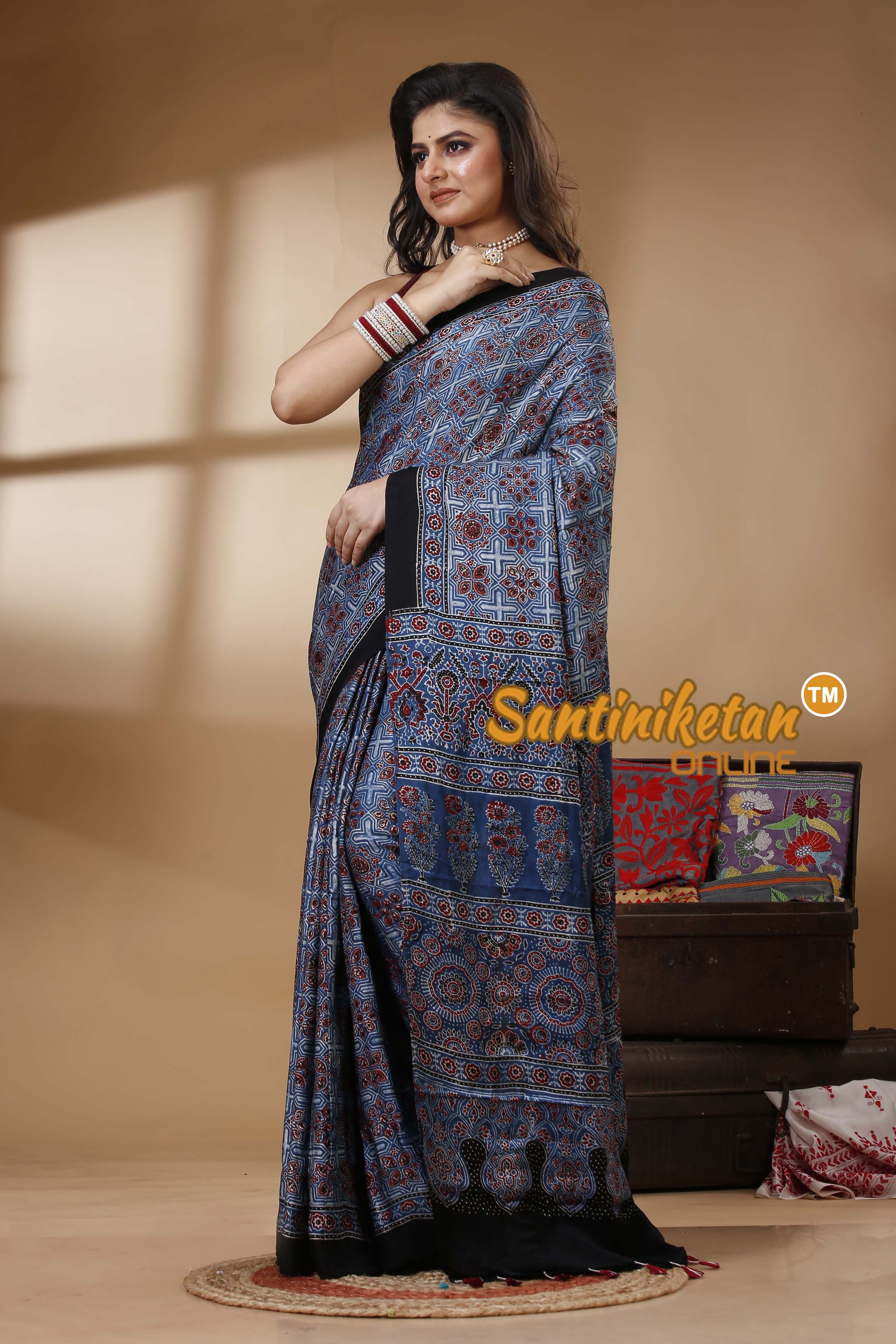 Ajrakh Hand Block On Modal Silk SN202522739