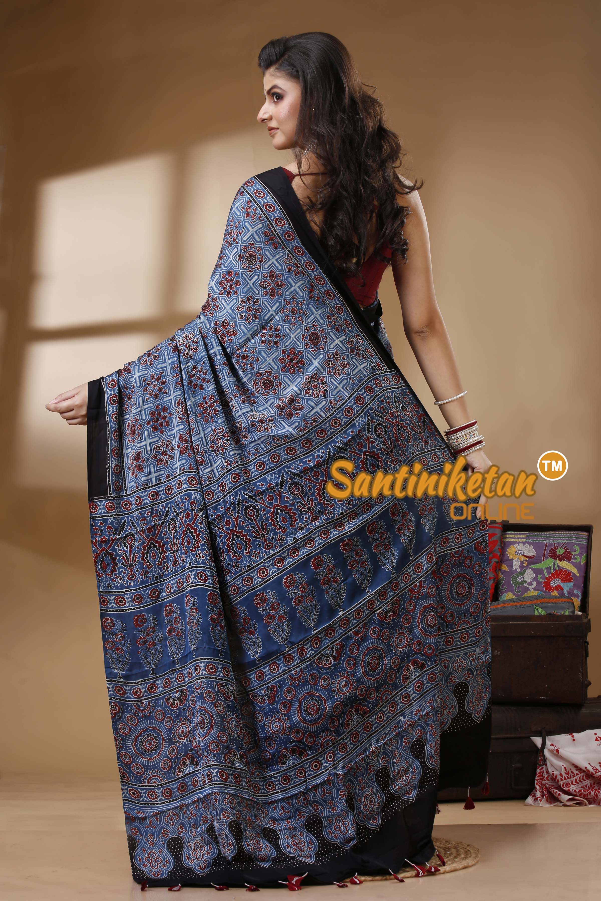 Ajrakh Hand Block On Modal Silk SN202522739