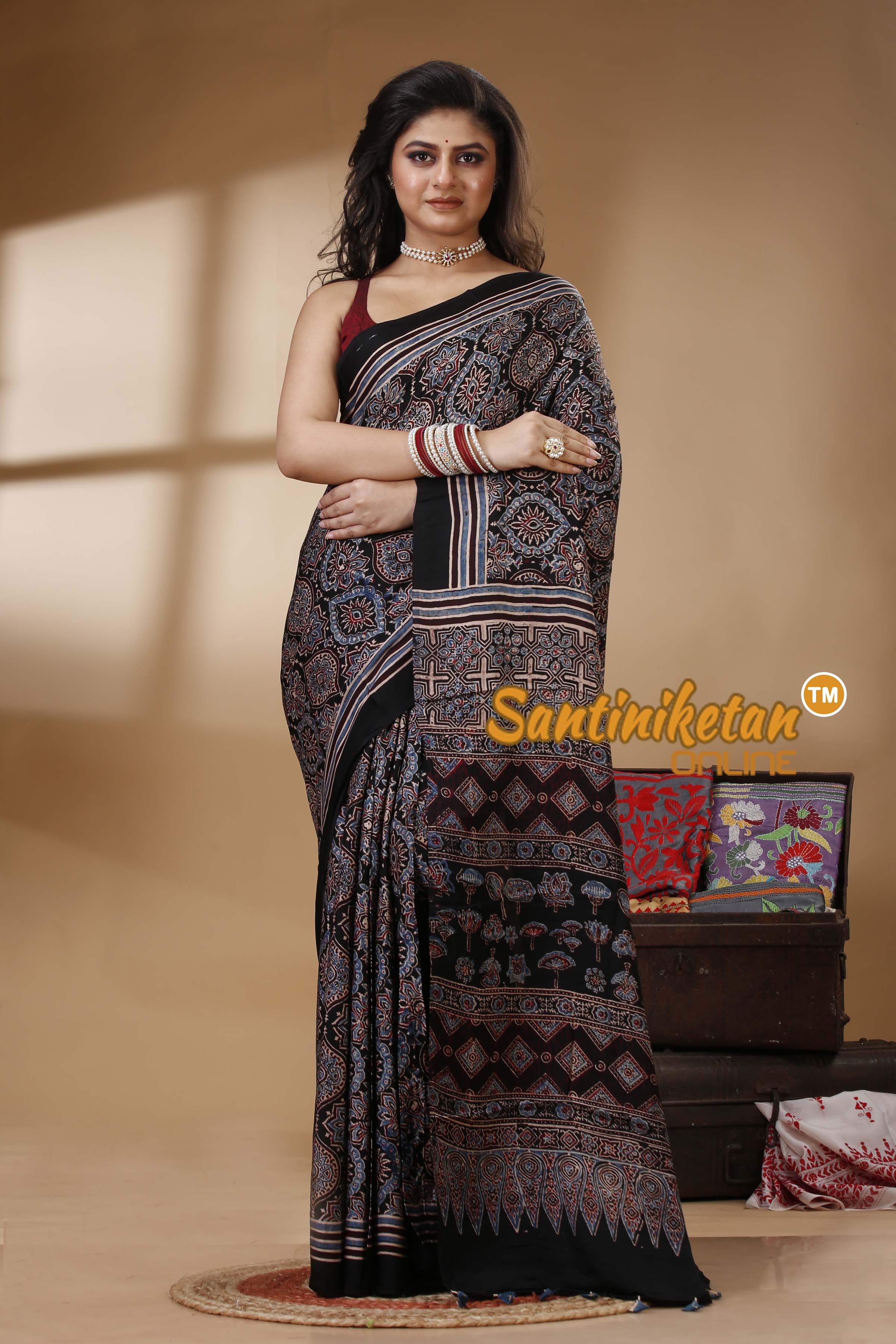 Ajrakh Hand Block On Modal Silk SN202522745