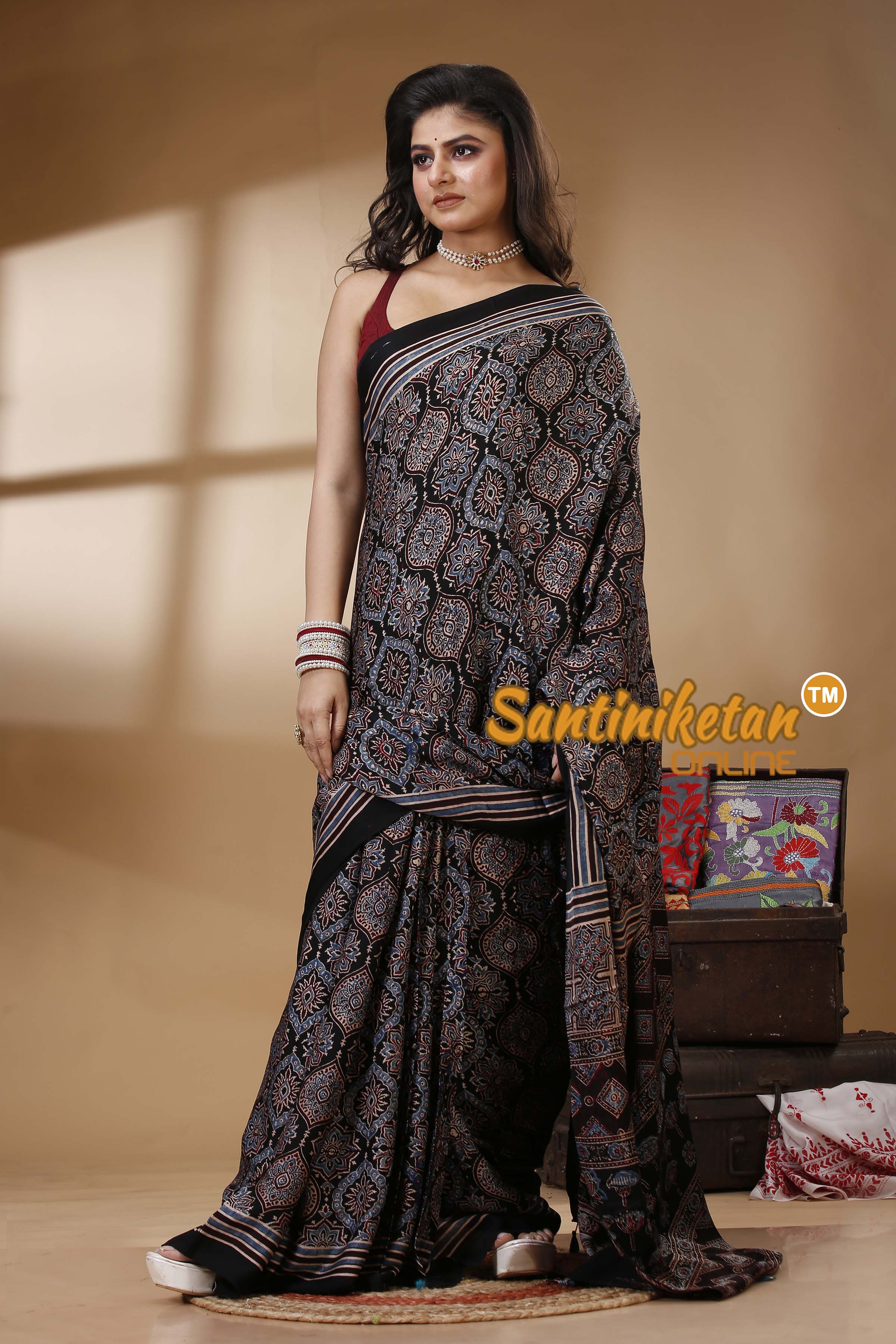 Ajrakh Hand Block On Modal Silk SN202522745