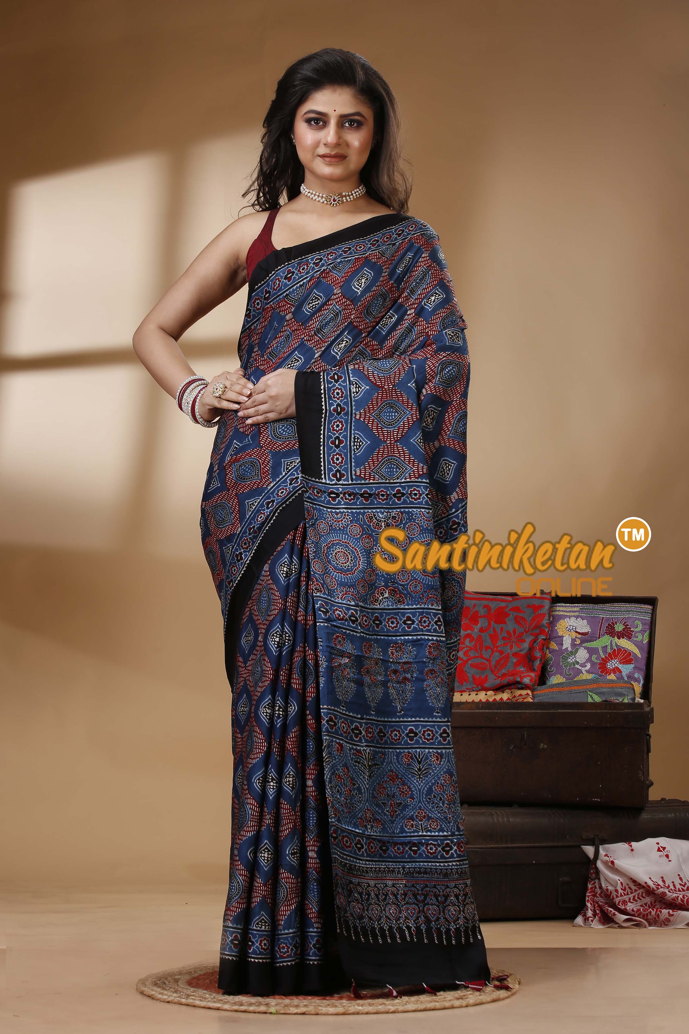 Ajrakh Hand Block On Modal Silk SN202522751