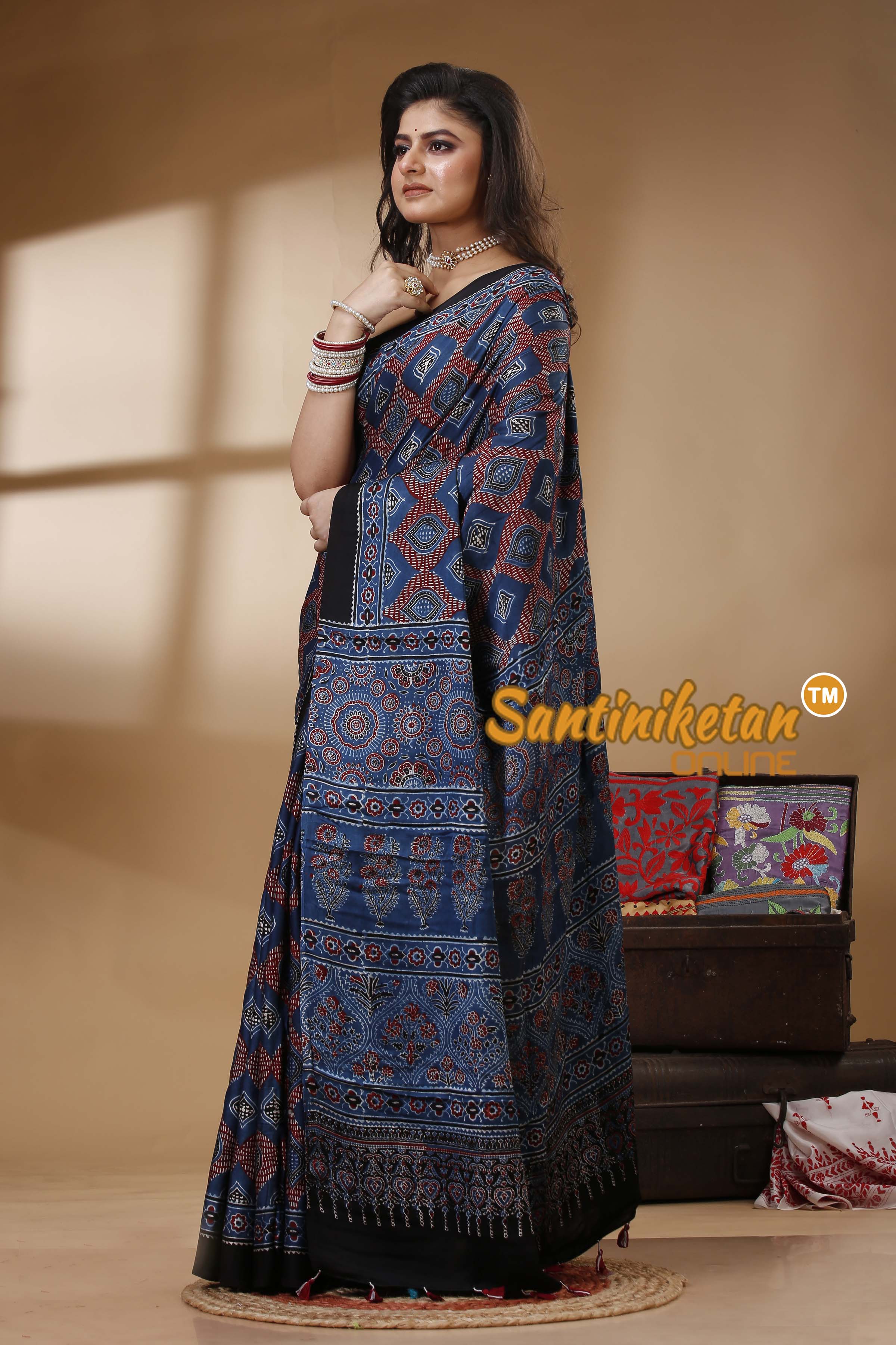 Ajrakh Hand Block On Modal Silk SN202522751
