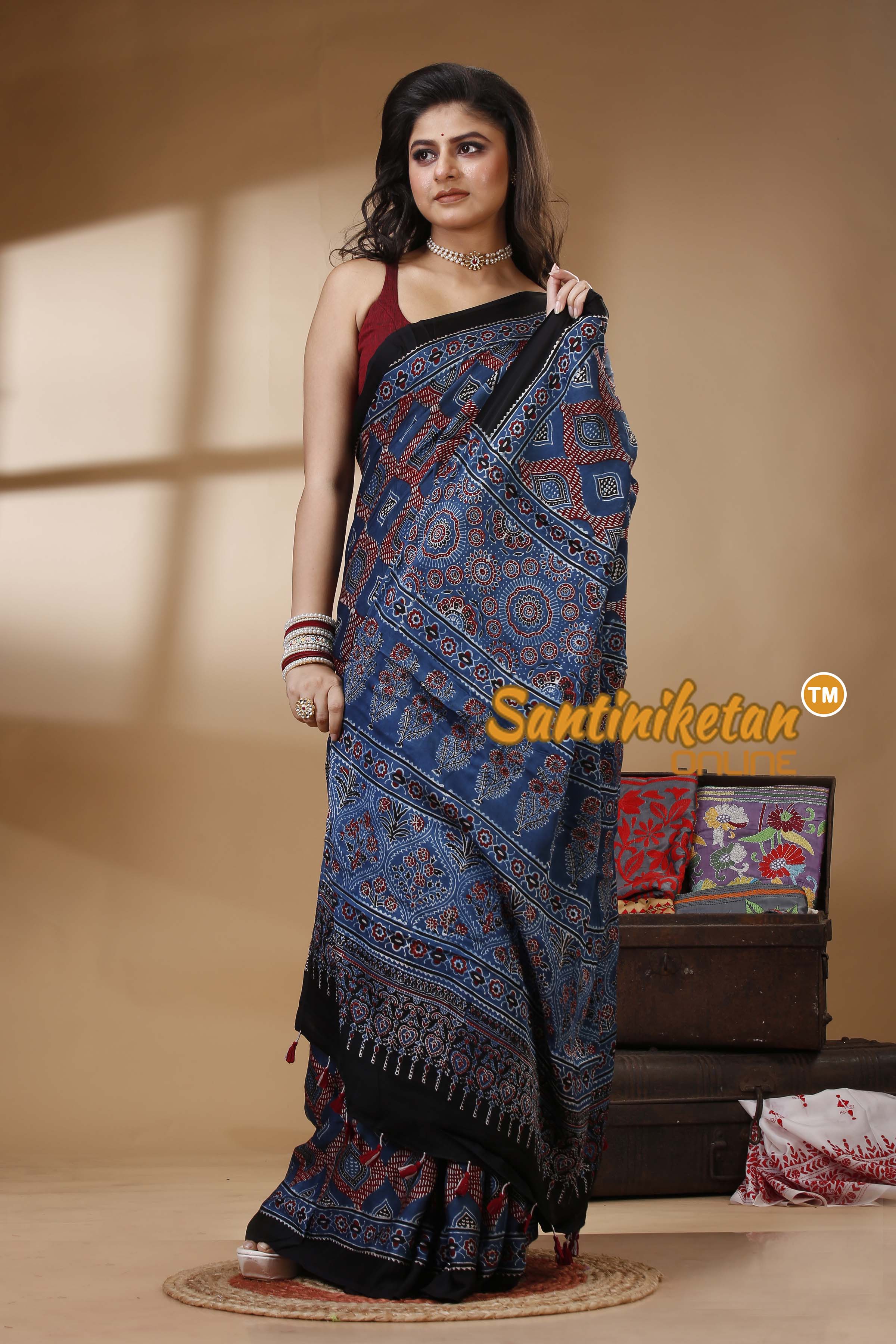 Ajrakh Hand Block On Modal Silk SN202522751