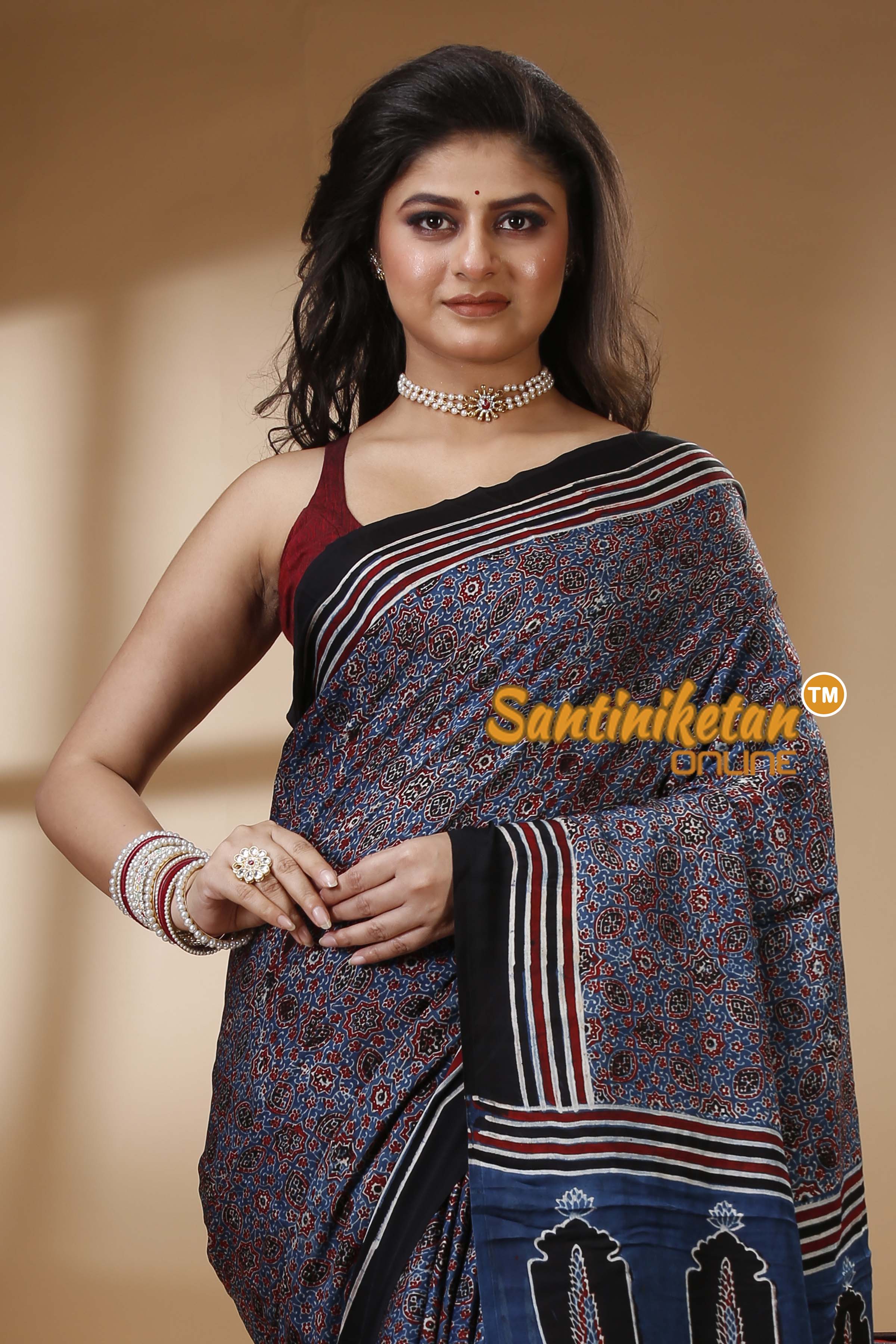 Ajrakh Hand Block On Modal Silk SN202522763