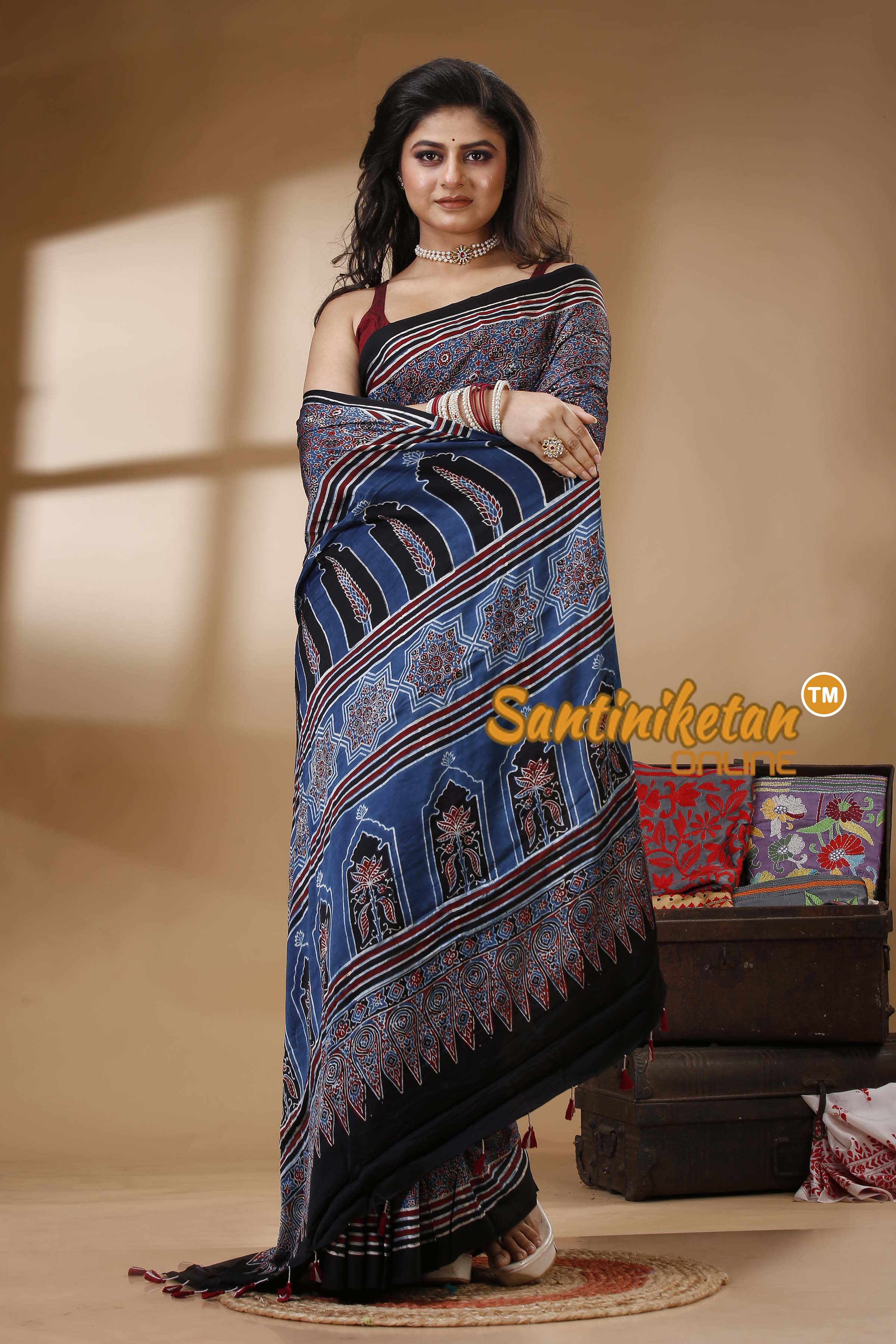 Ajrakh Hand Block On Modal Silk SN202522763