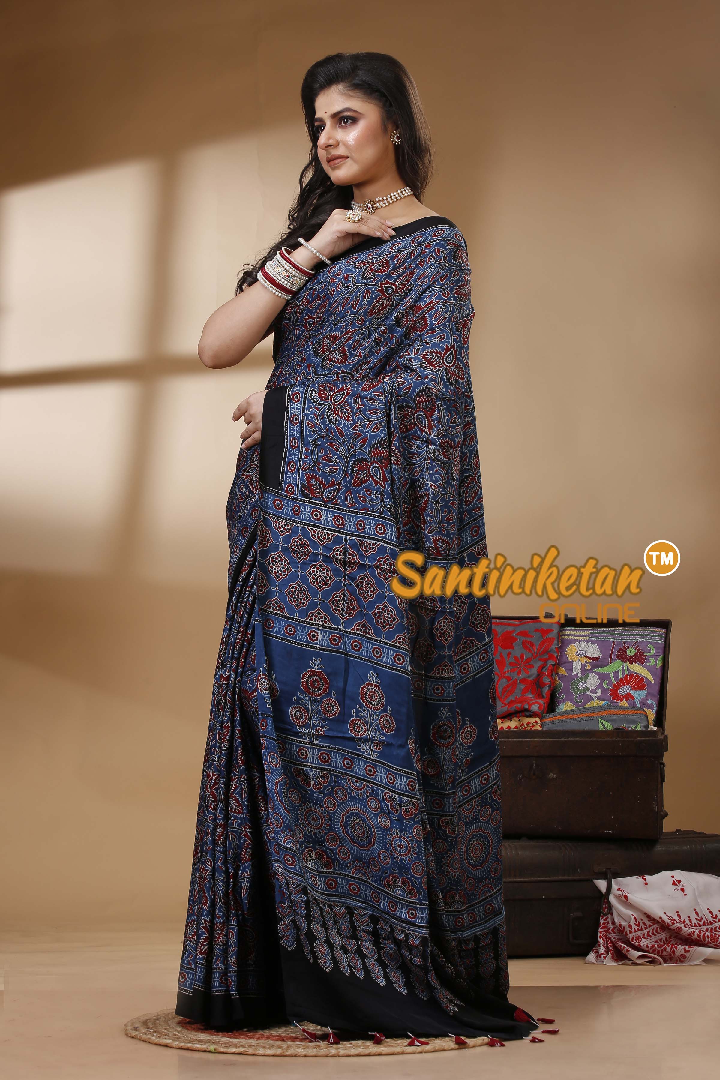 Ajrakh Hand Block On Modal Silk SN202522775