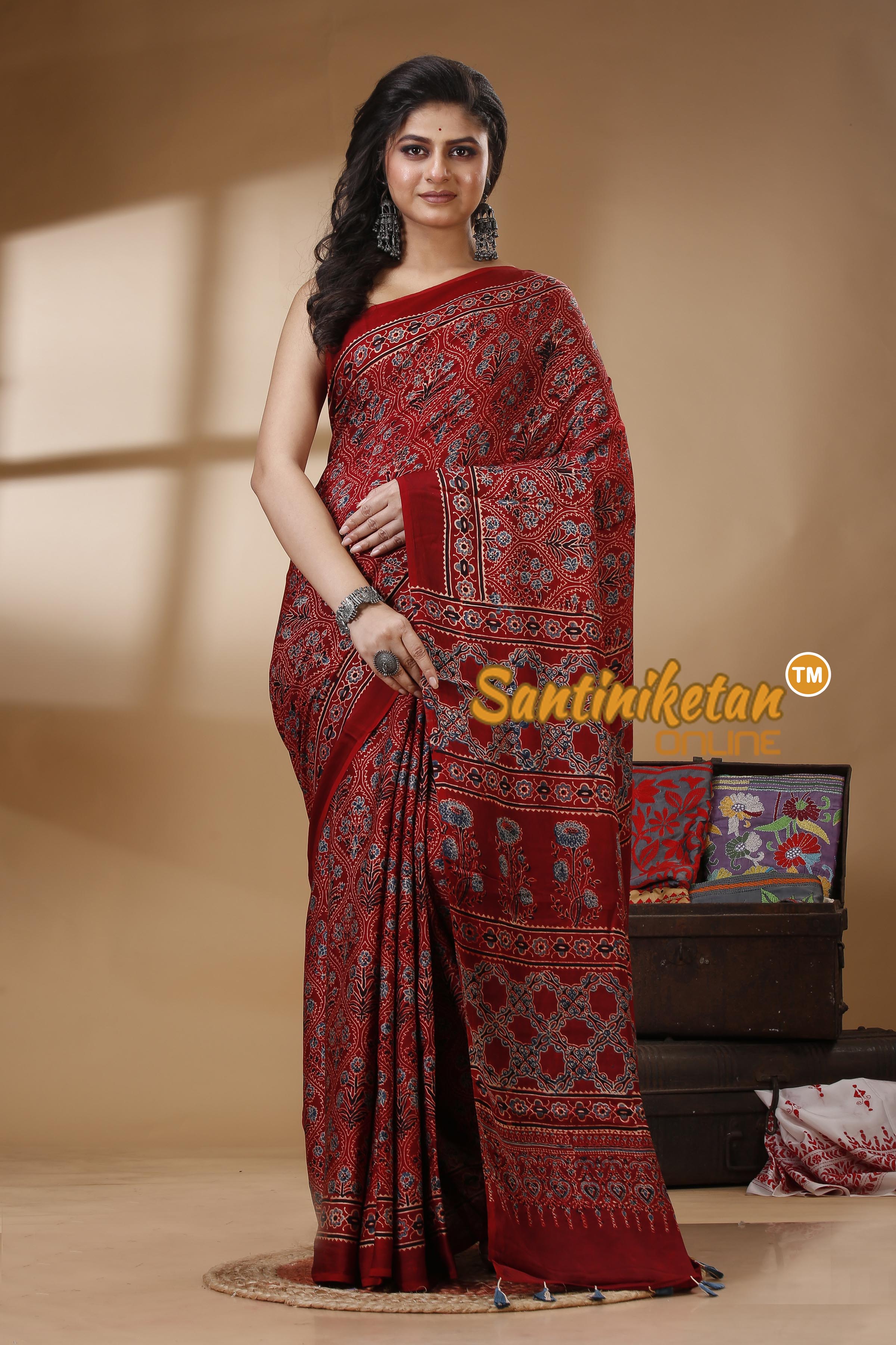 Ajrakh Hand Block On Modal Silk SN202522787