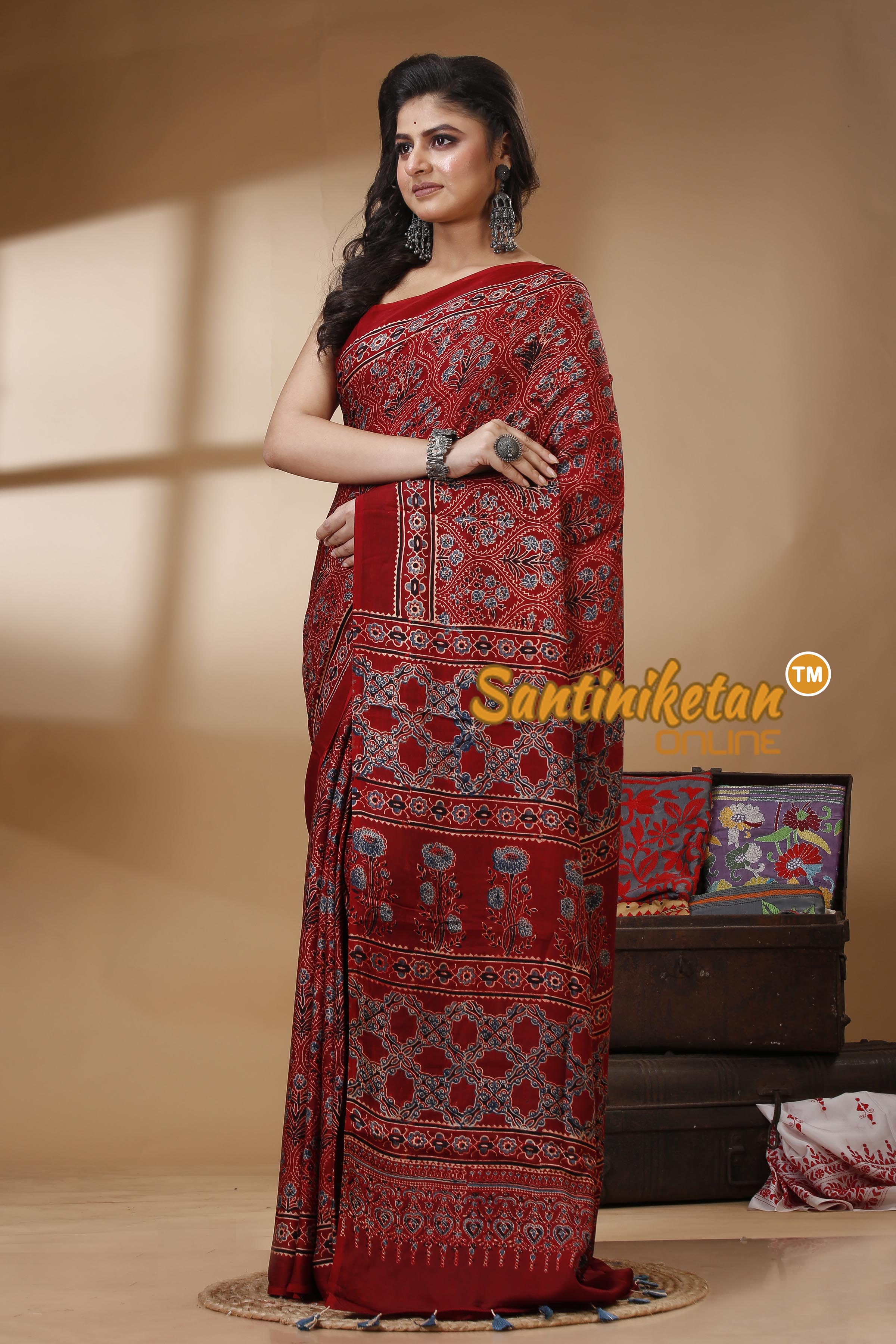 Ajrakh Hand Block On Modal Silk SN202522787