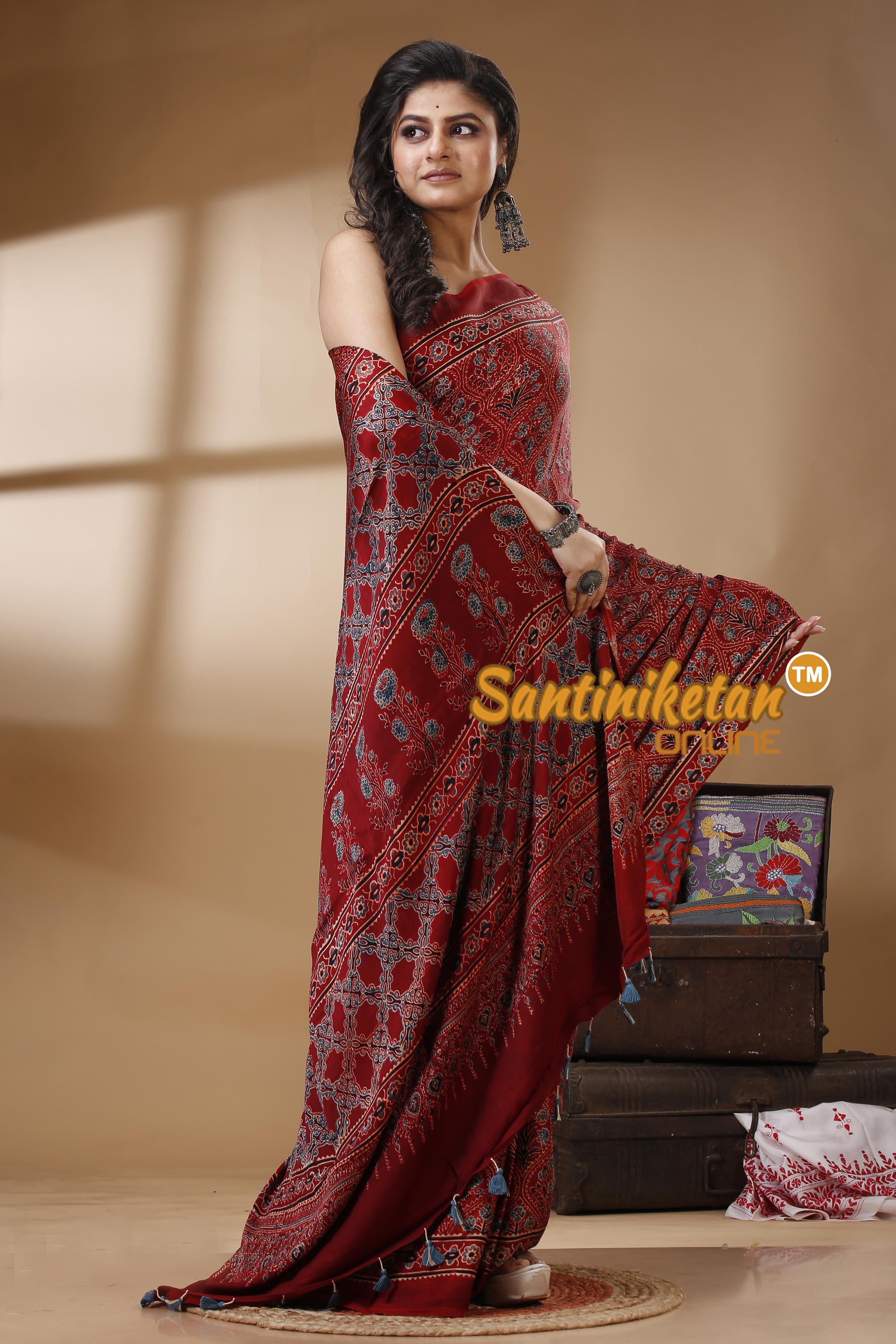 Ajrakh Hand Block On Modal Silk SN202522787