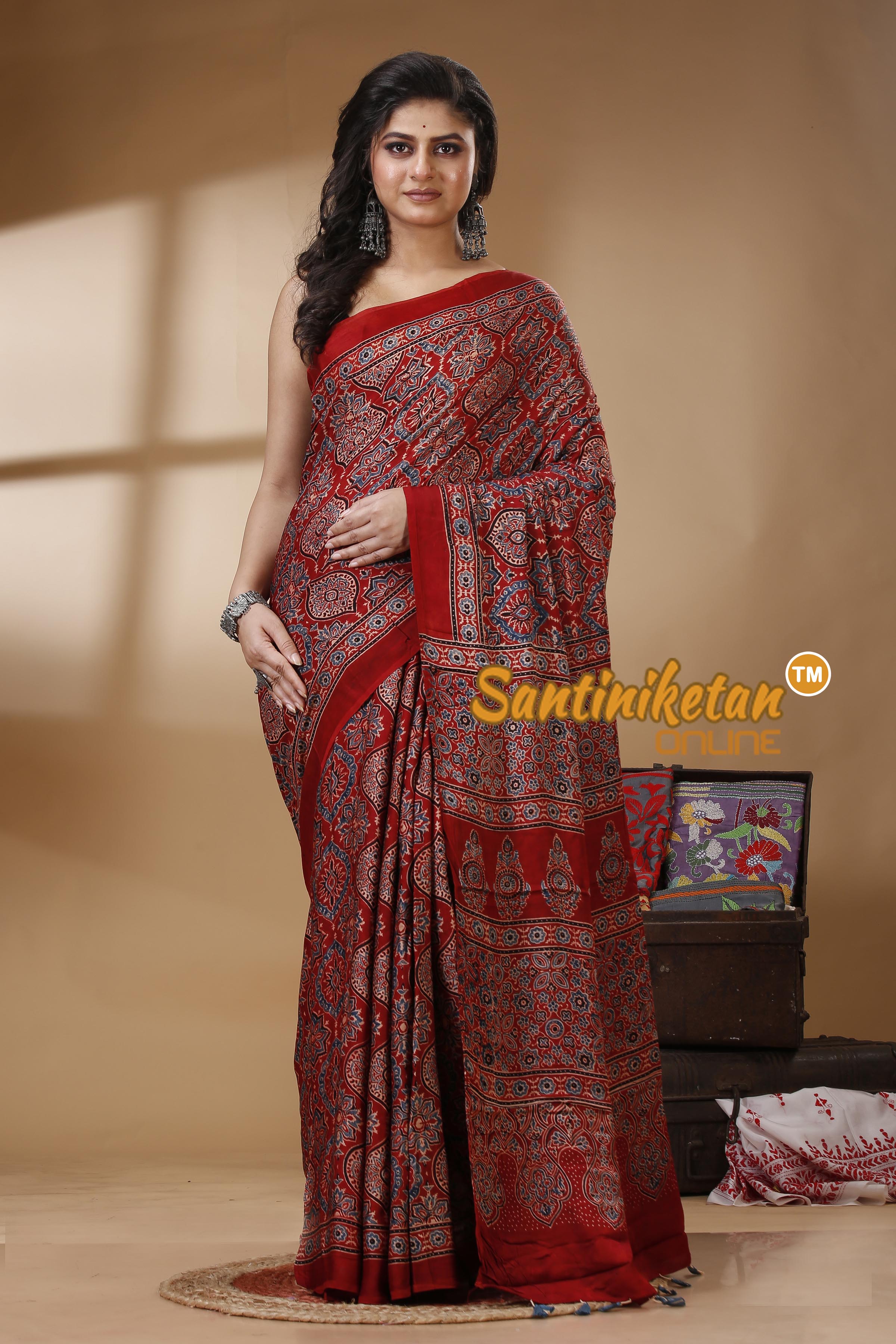 Ajrakh Hand Block On Modal Silk SN202522805