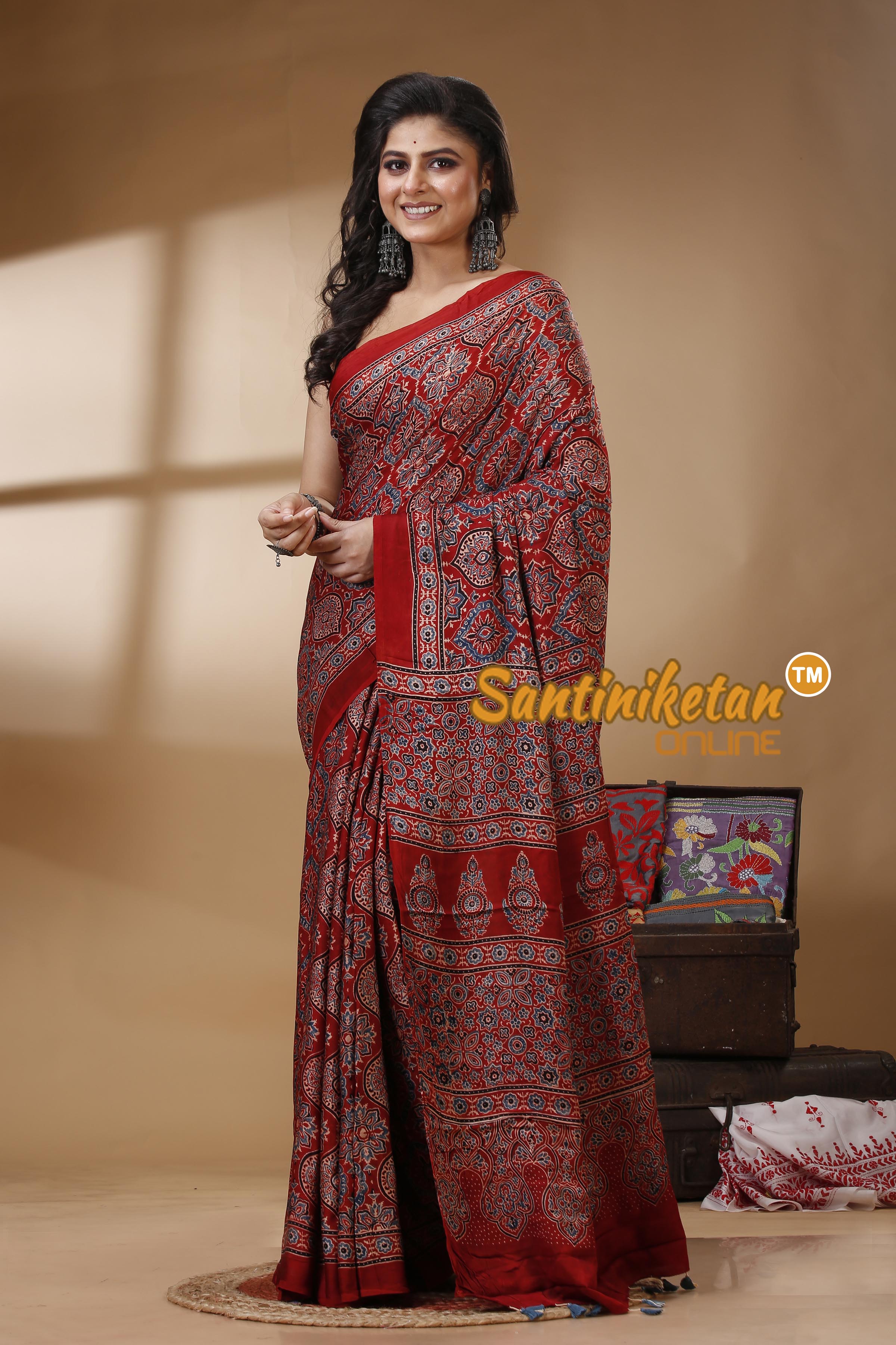 Ajrakh Hand Block On Modal Silk SN202522805