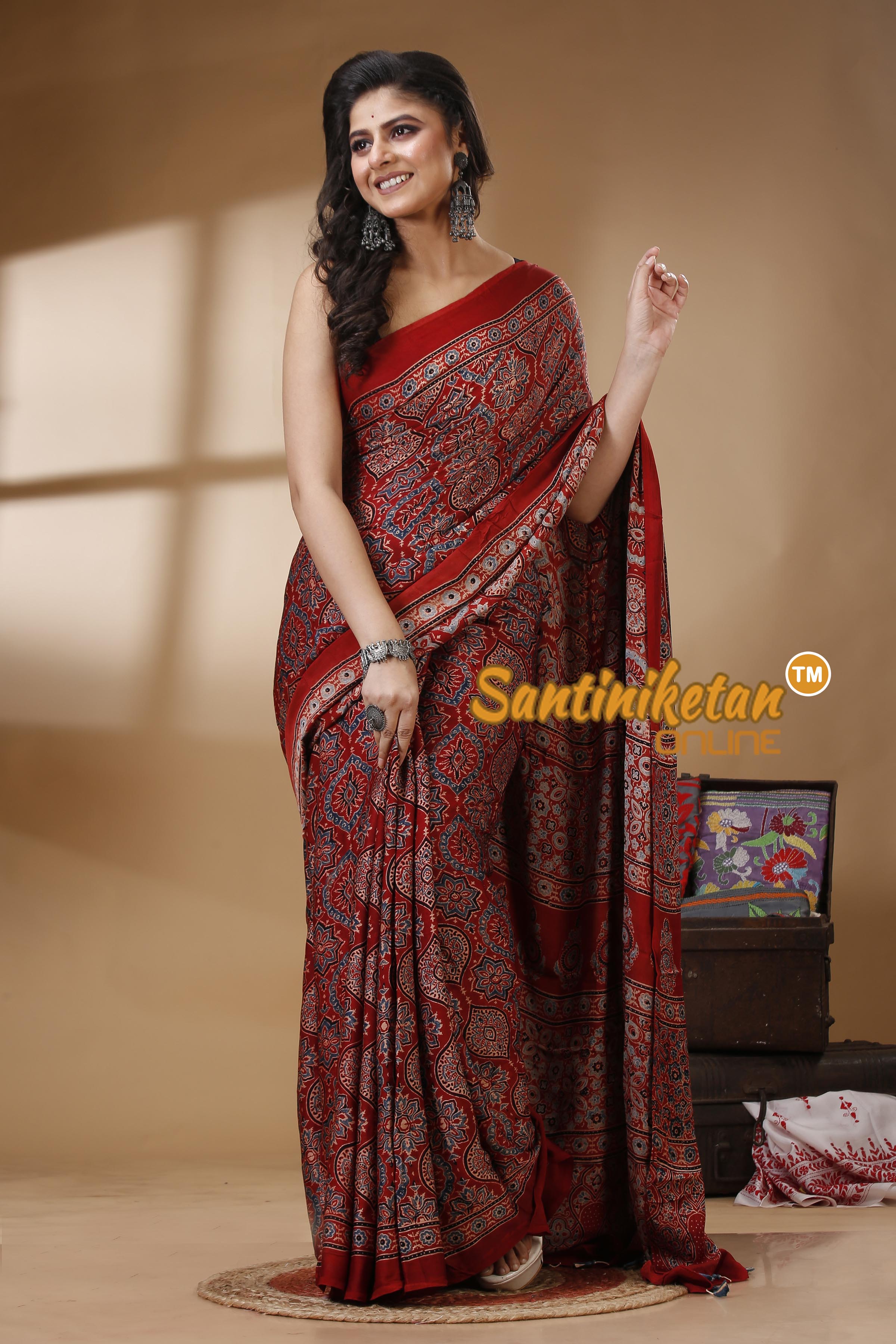 Ajrakh Hand Block On Modal Silk SN202522805