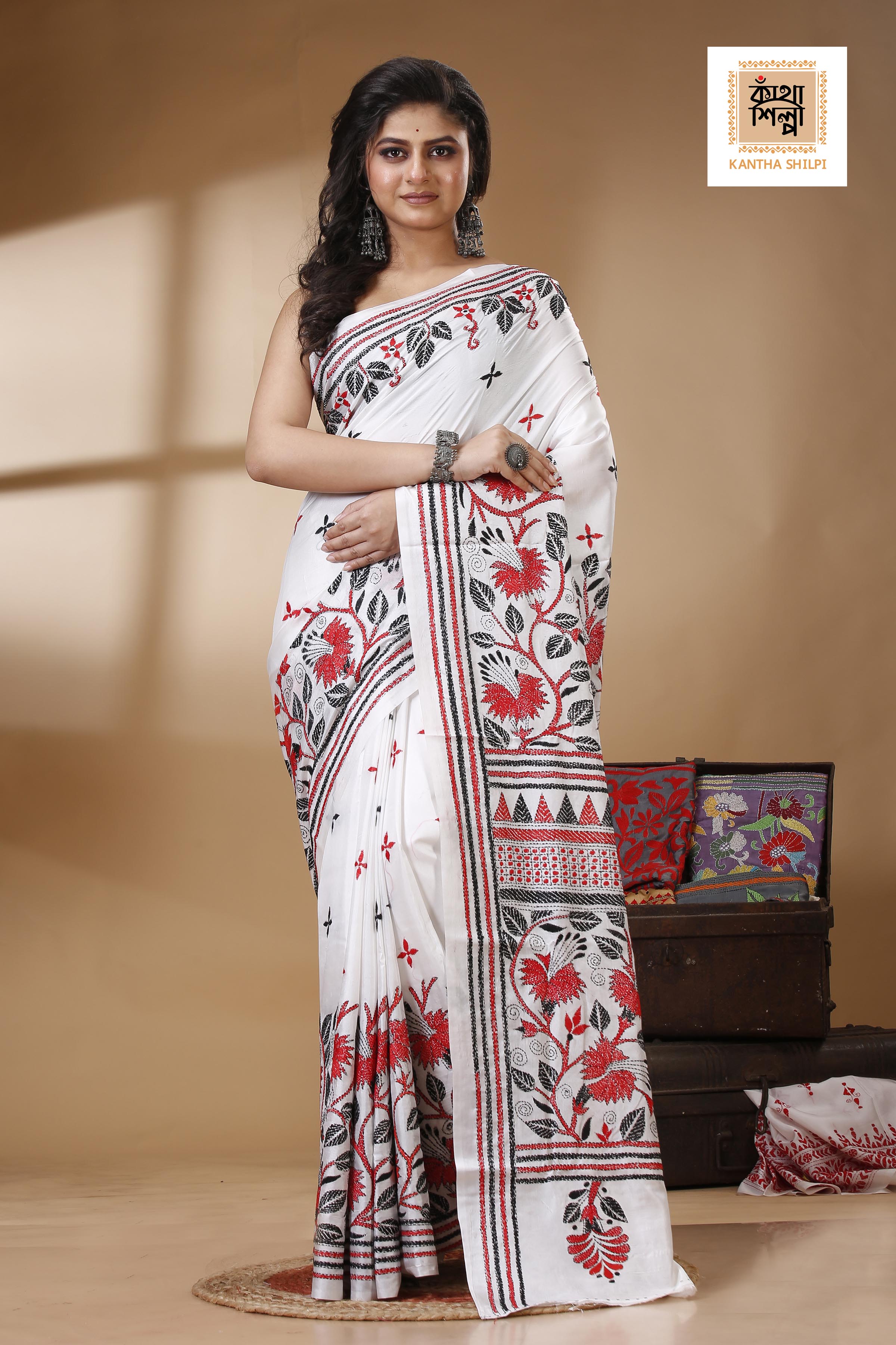 Bangalore Silk Kantha Stitch Saree SN202522823
