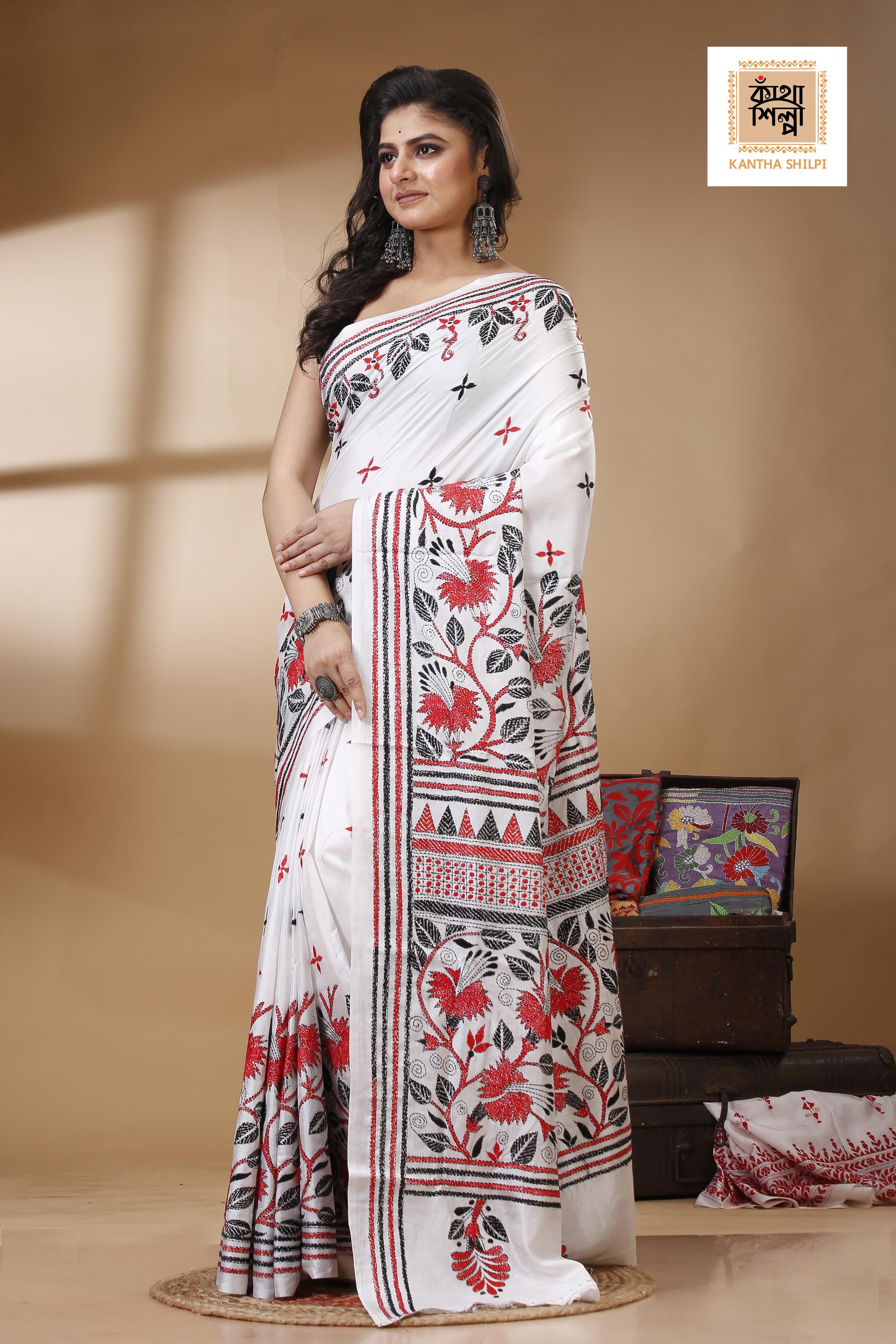 Bangalore Silk Kantha Stitch Saree SN202522823
