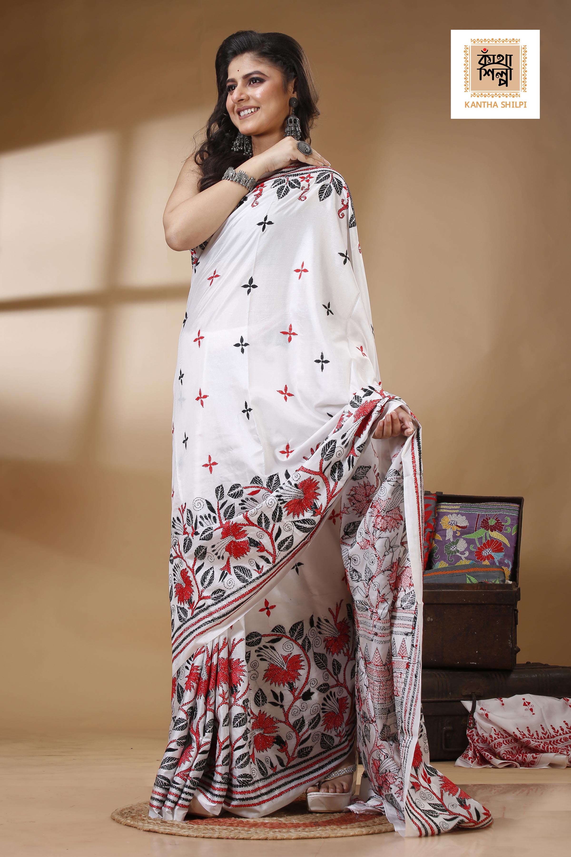 Bangalore Silk Kantha Stitch Saree SN202522823