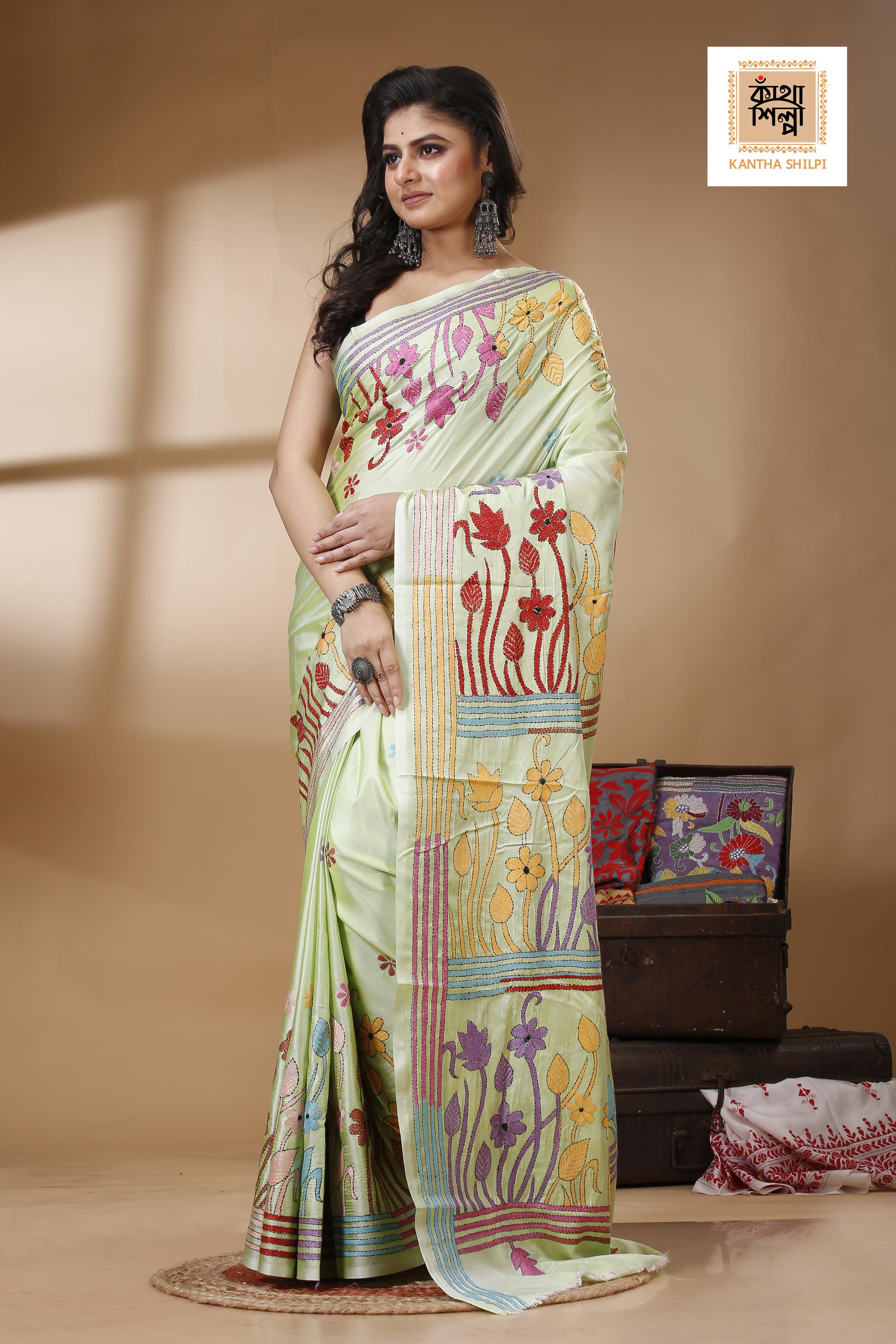 Bangalore Silk Kantha Stitch Saree SN202522829