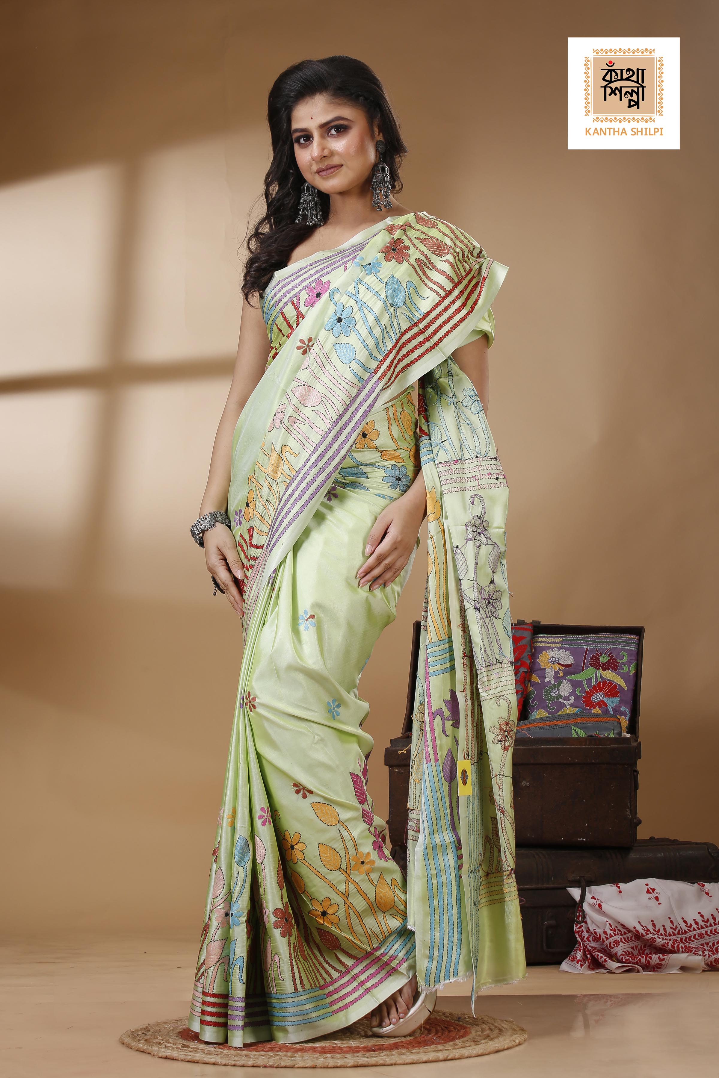 Bangalore Silk Kantha Stitch Saree SN202522829