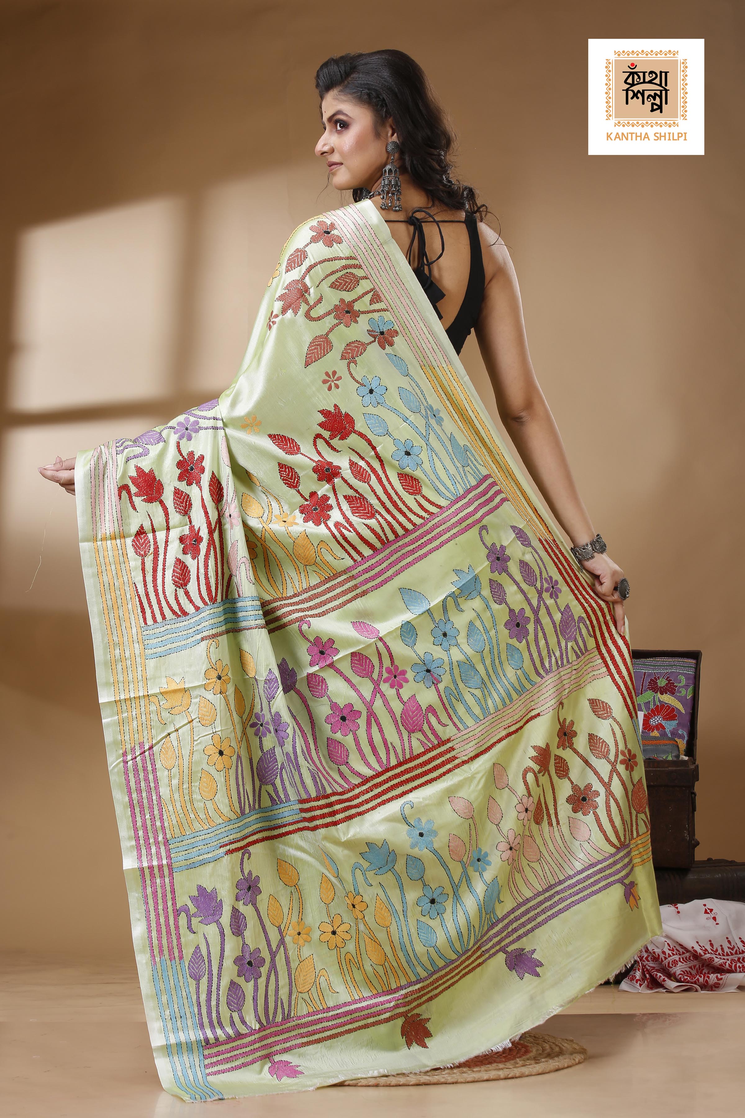 Bangalore Silk Kantha Stitch Saree SN202522829