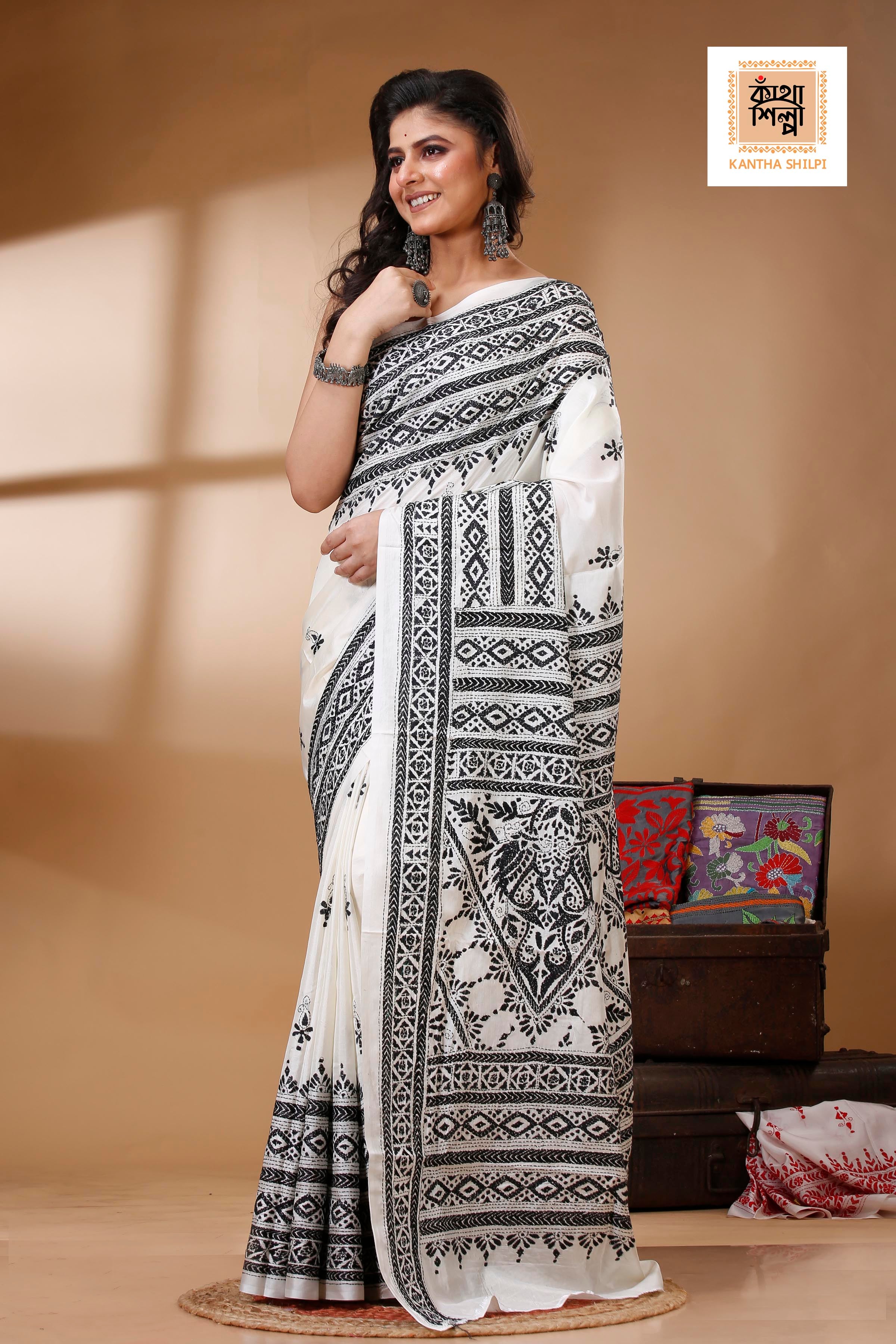Bangalore Silk Kantha Stitch Saree SN202522835