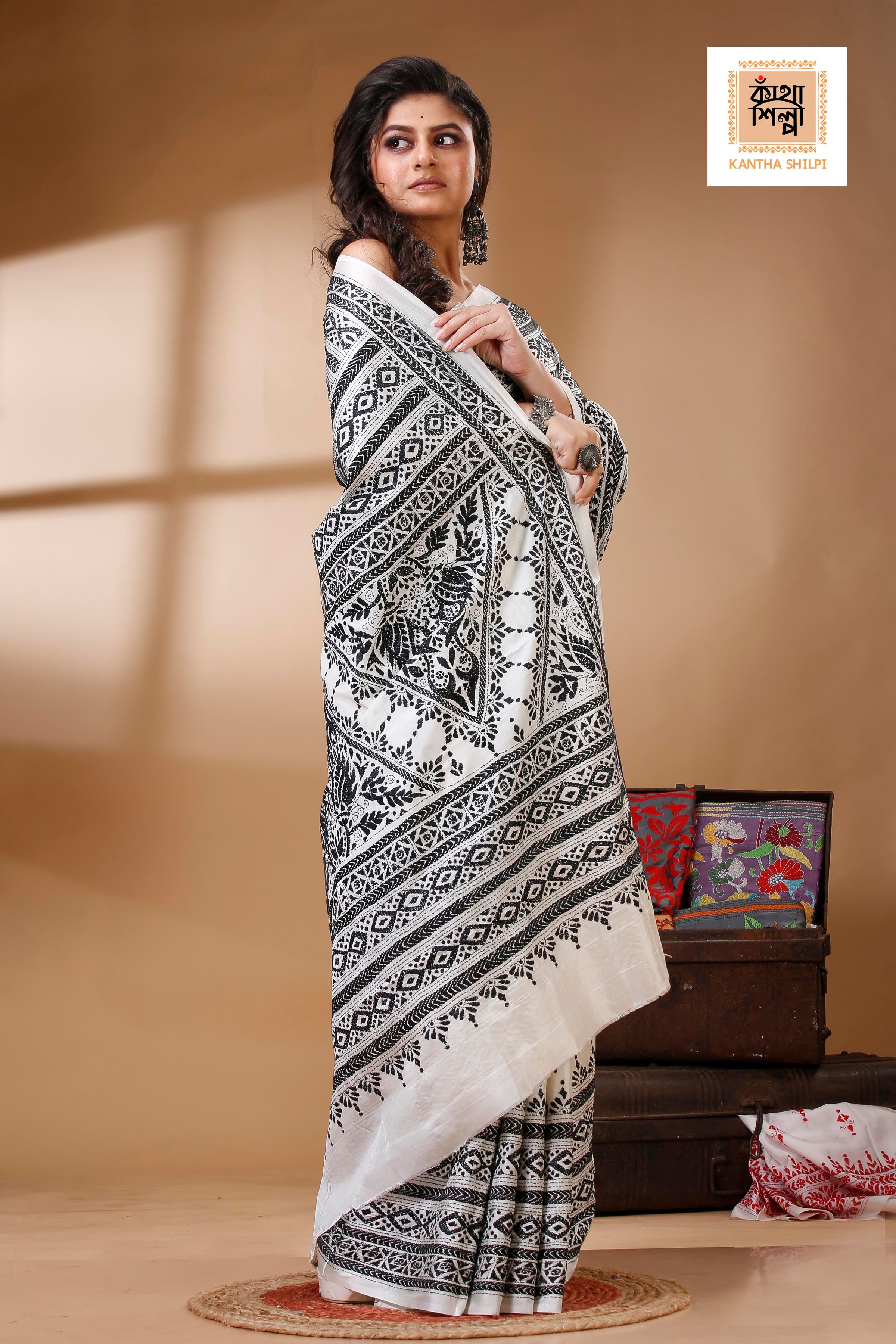 Bangalore Silk Kantha Stitch Saree SN202522835