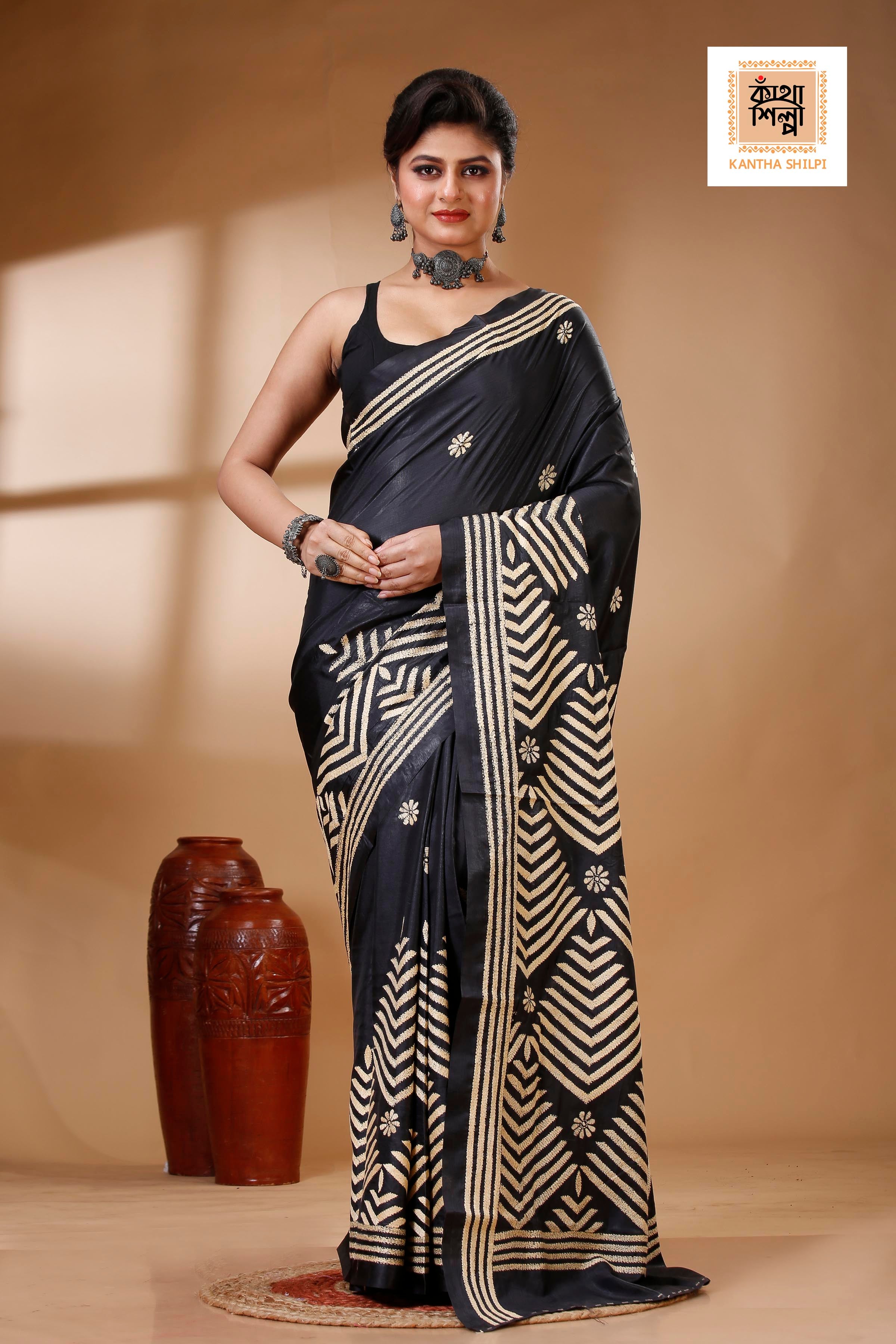 Bangalore Silk Kantha Stitch Saree SN202522841