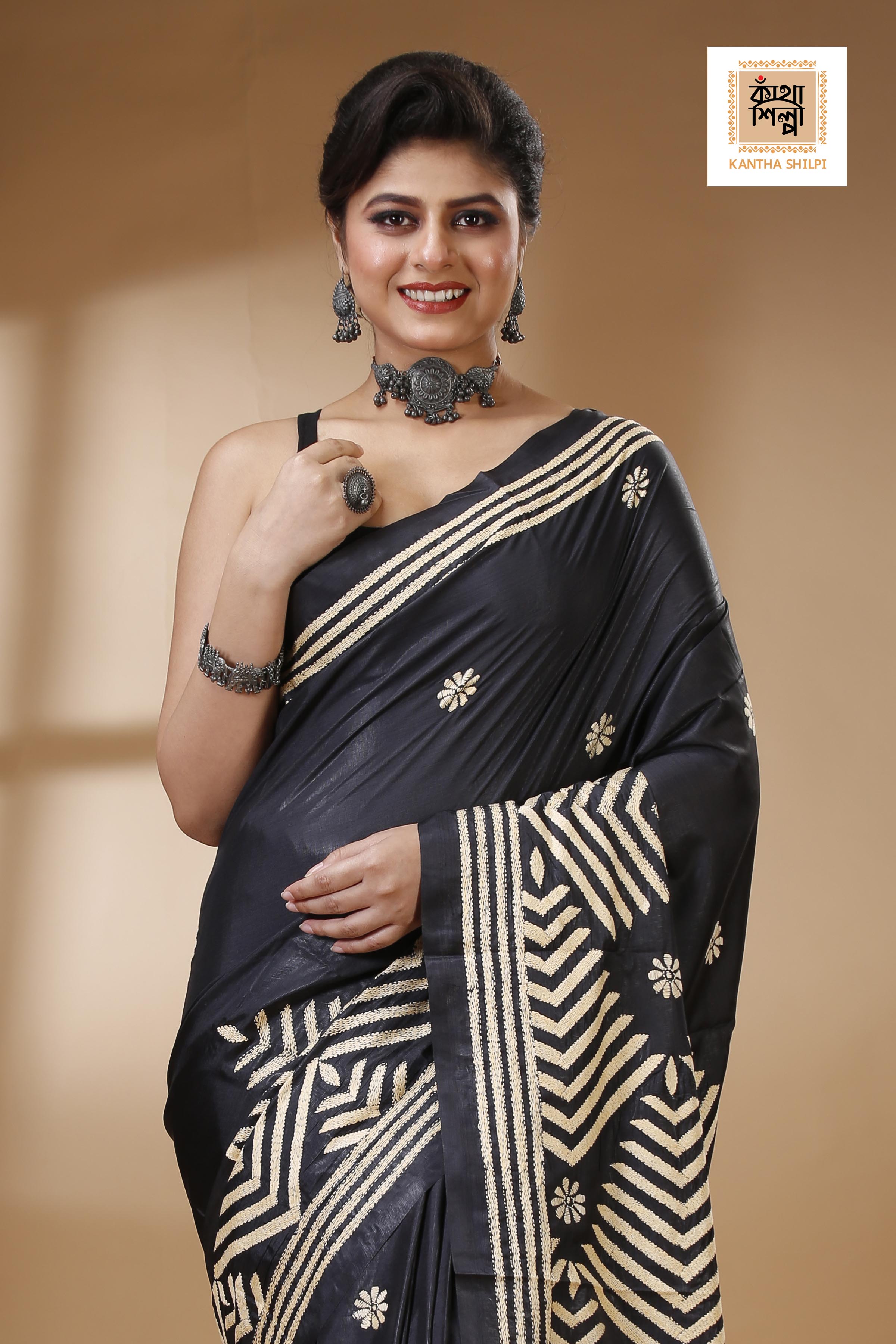 Bangalore Silk Kantha Stitch Saree SN202522841