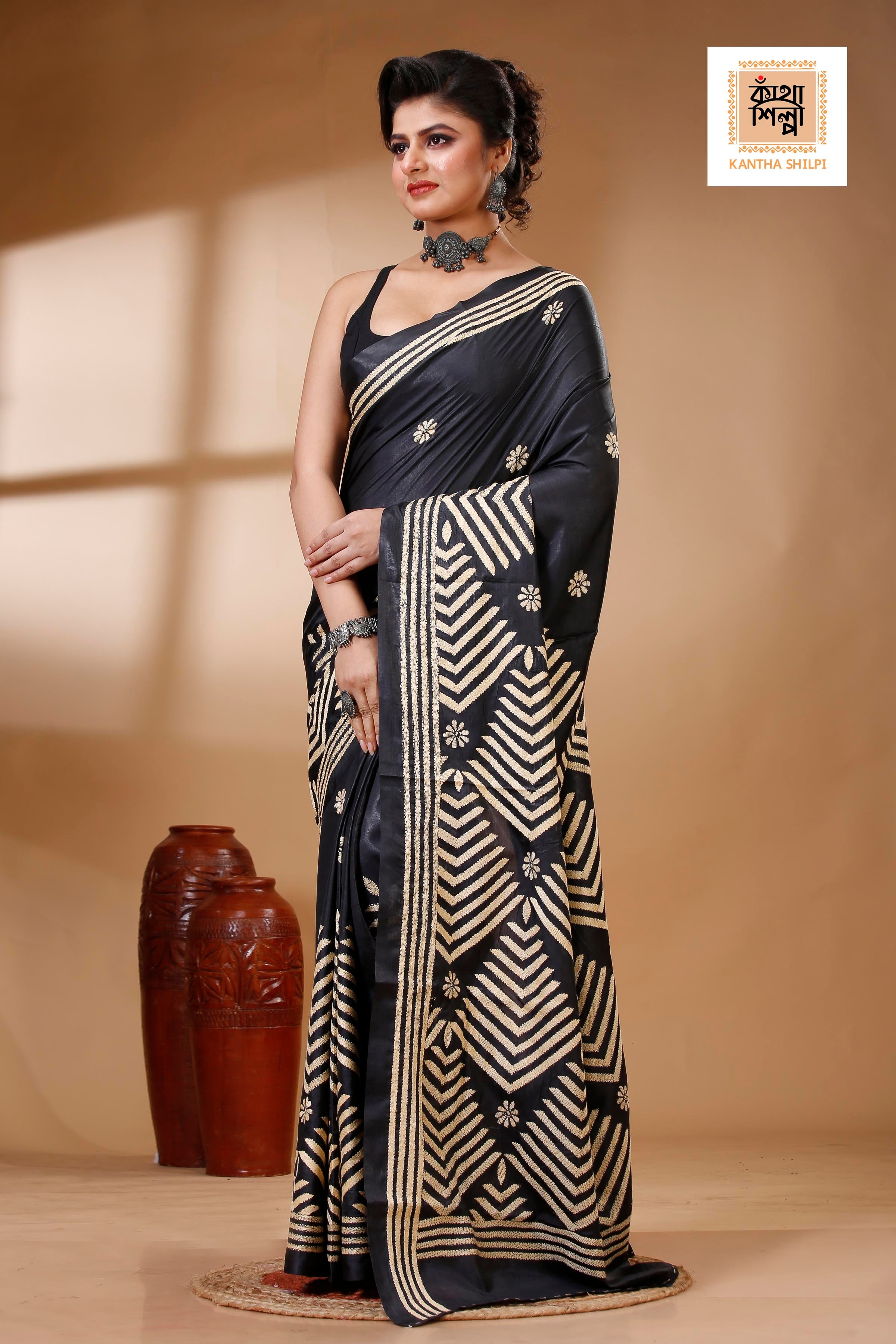 Bangalore Silk Kantha Stitch Saree SN202522841