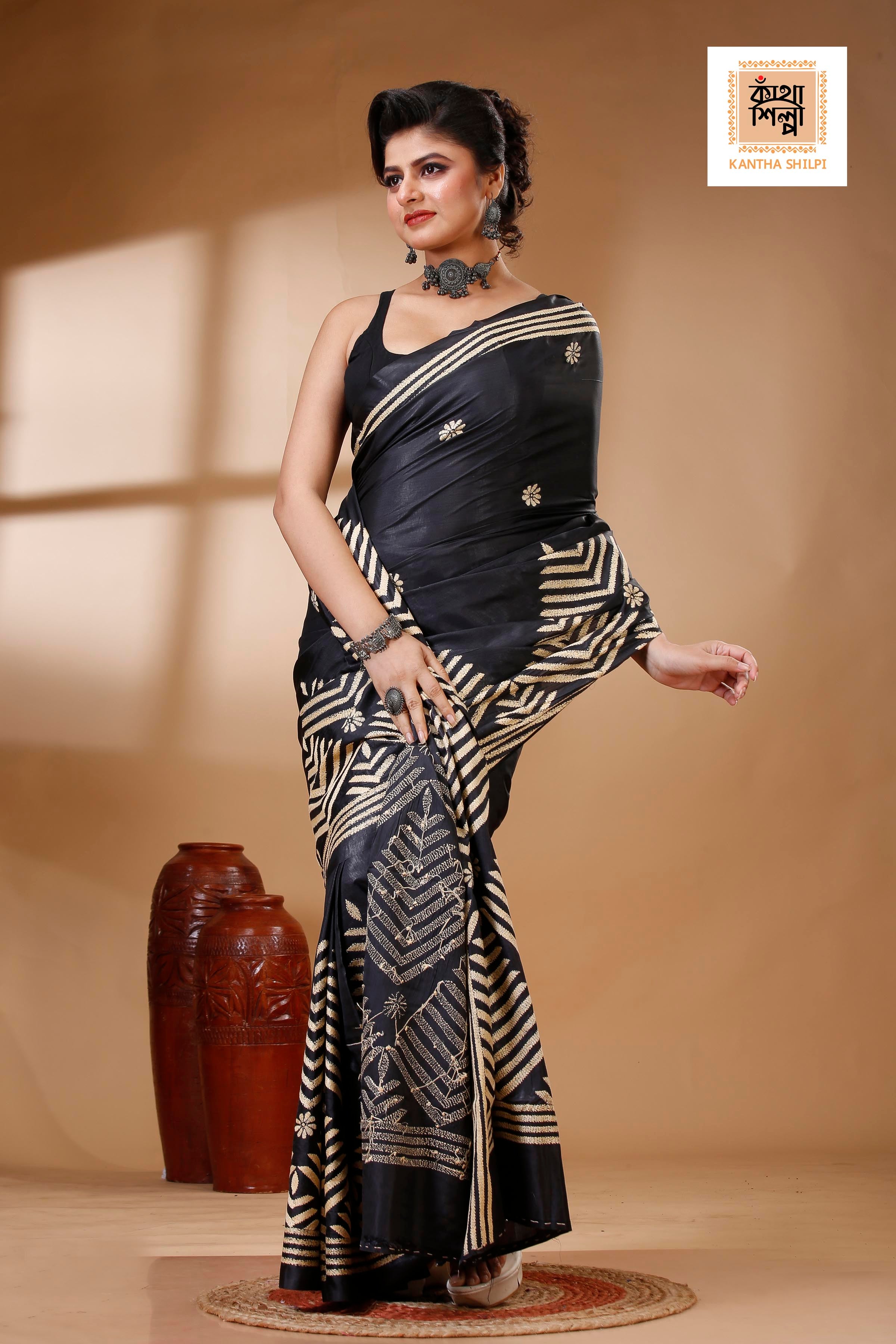 Bangalore Silk Kantha Stitch Saree SN202522841