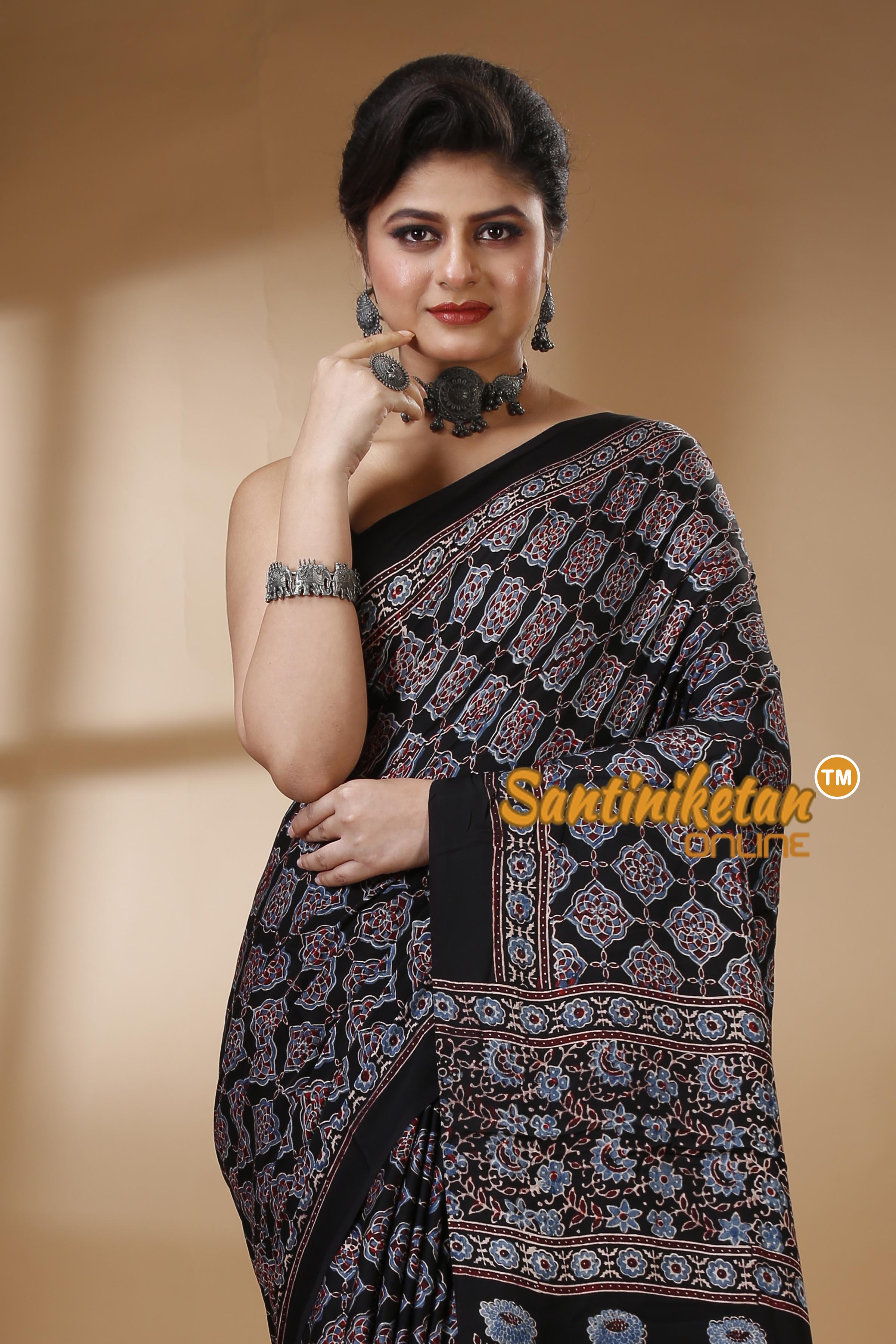 Ajrakh Hand Block On Modal Silk SN202522847