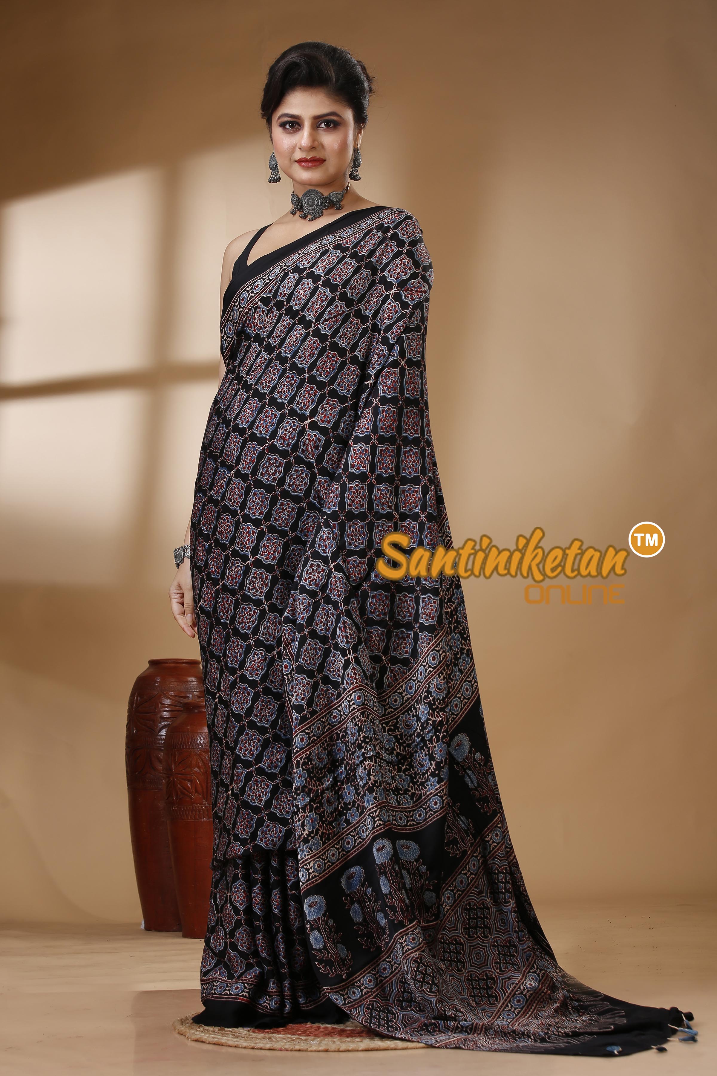Ajrakh Hand Block On Modal Silk SN202522847