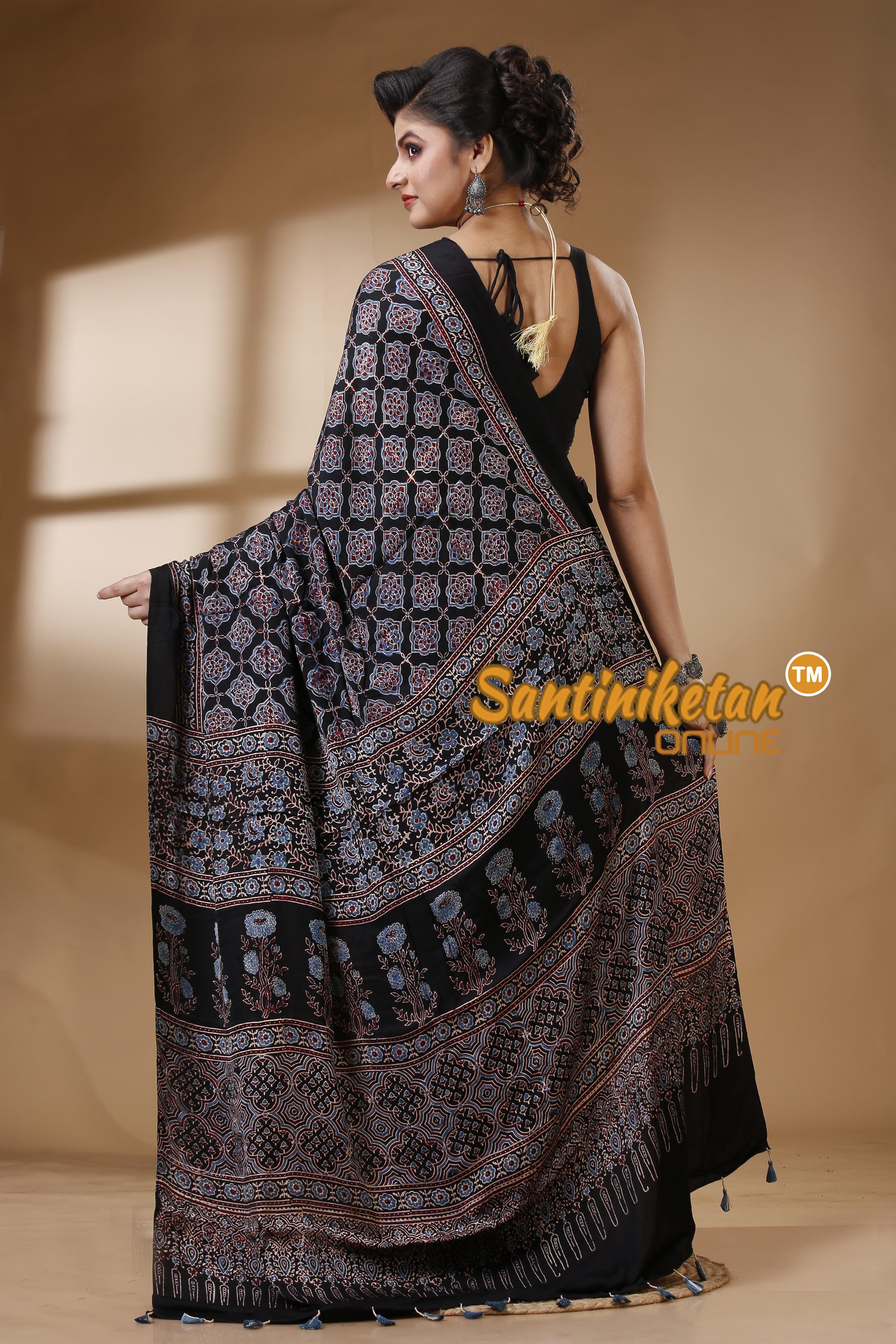 Ajrakh Hand Block On Modal Silk SN202522847