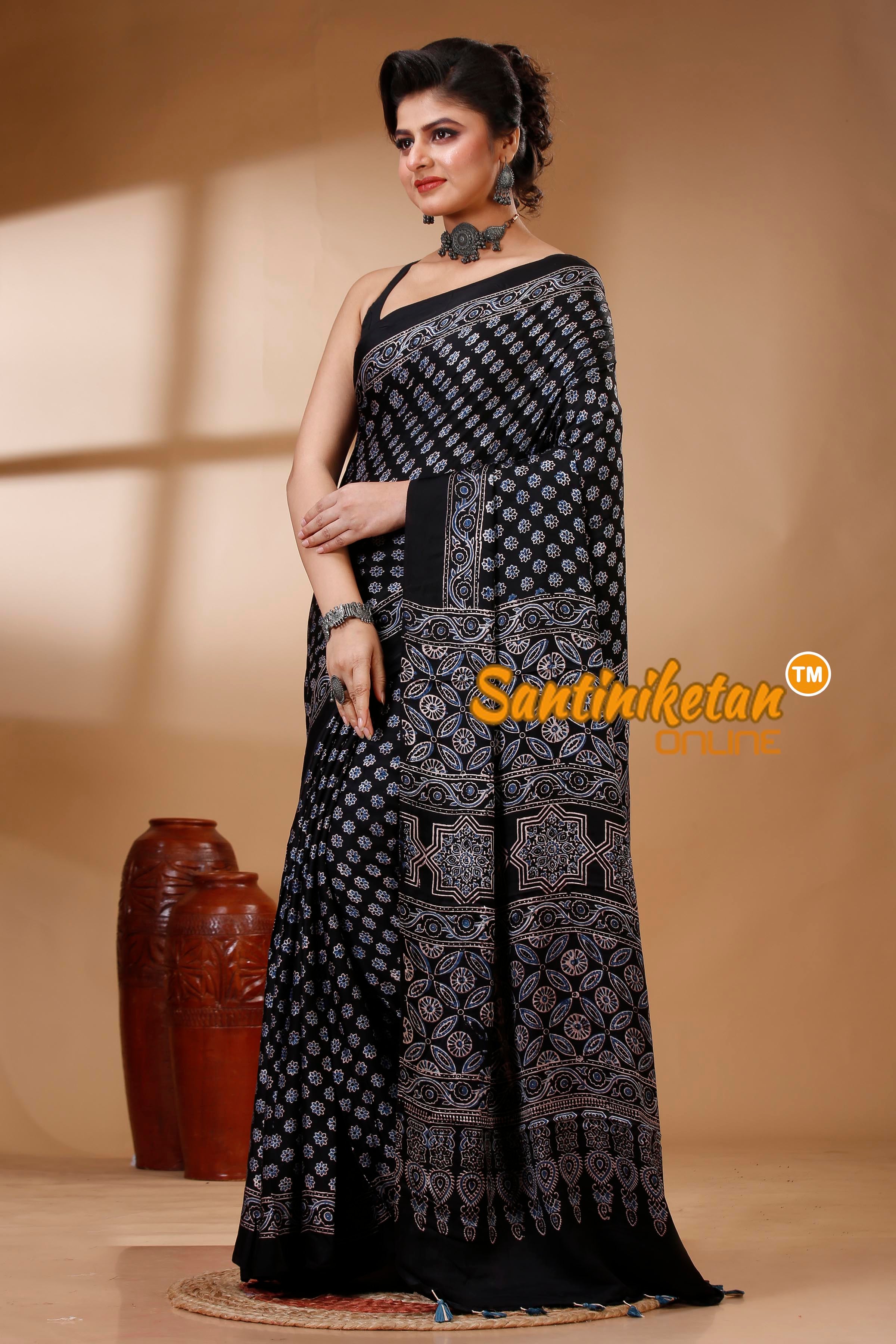 Ajrakh Hand Block On Modal Silk SN202522865