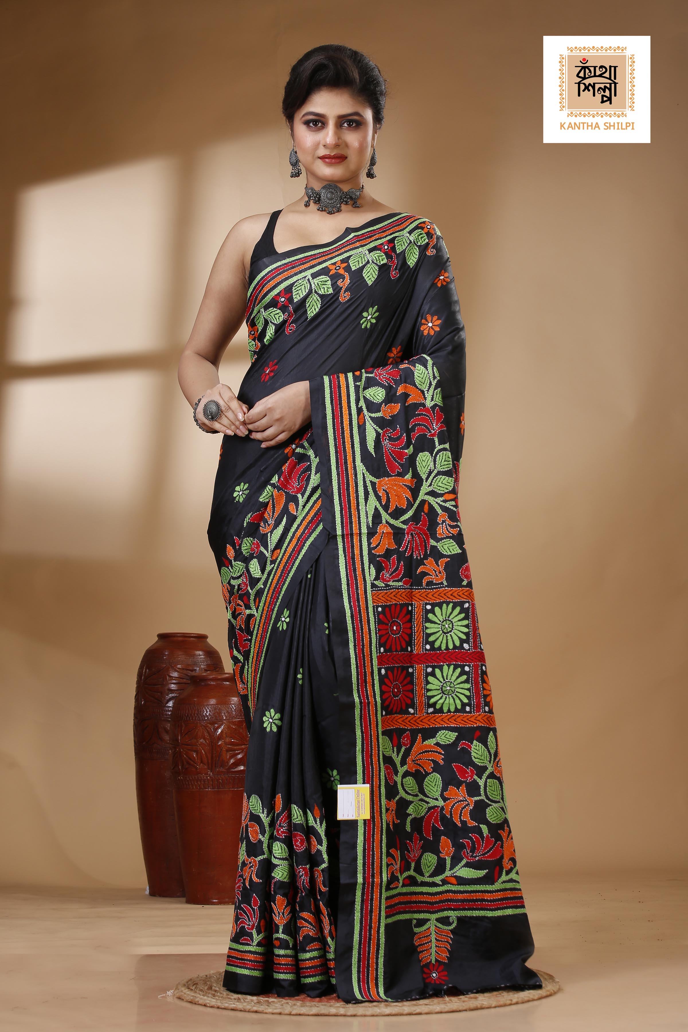 Bangalore Silk Kantha Stitch Saree SN202522877